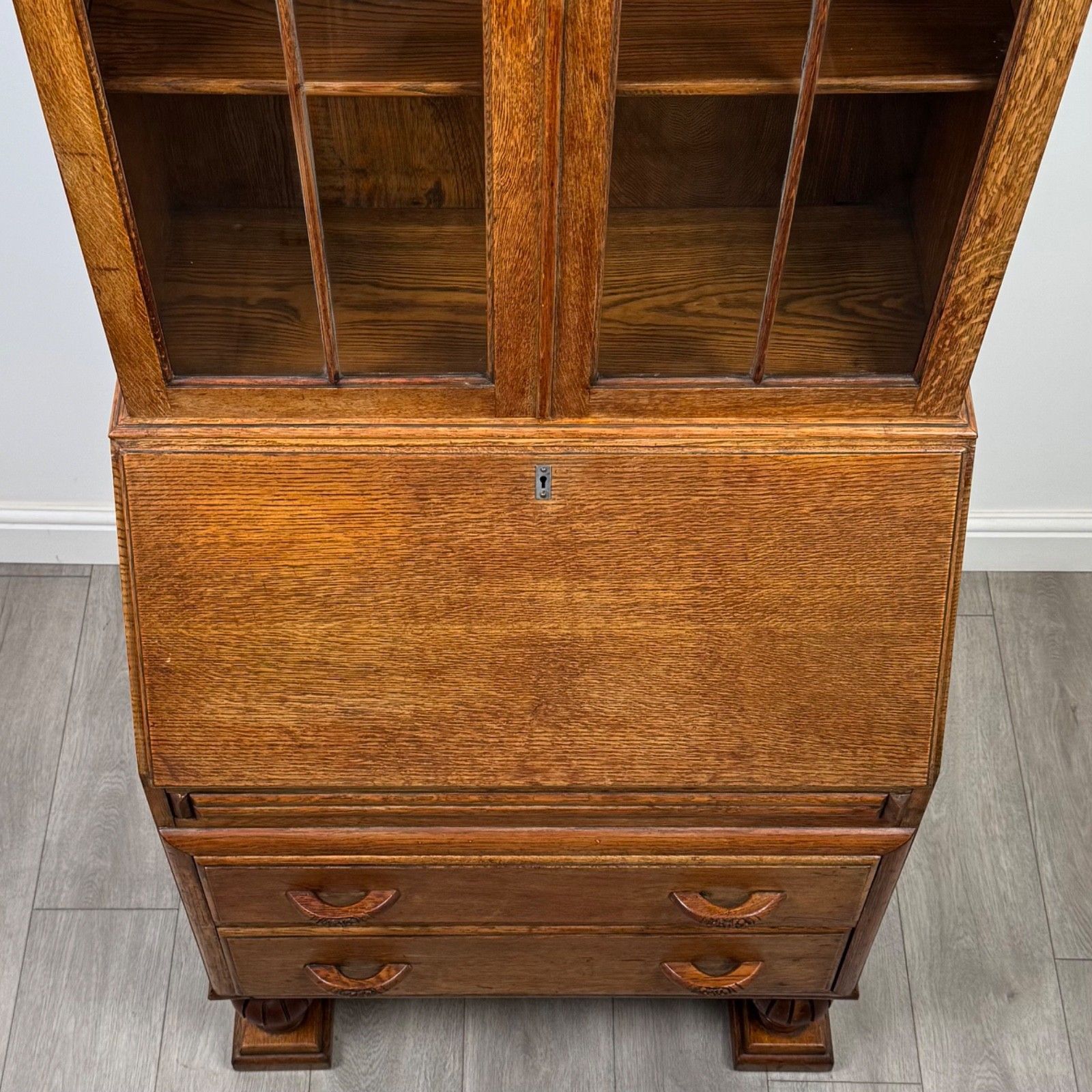 Furniture Antique 20th Century Art Deco Golden Oak Bureau Bookcase ( Af 5245 ) photo