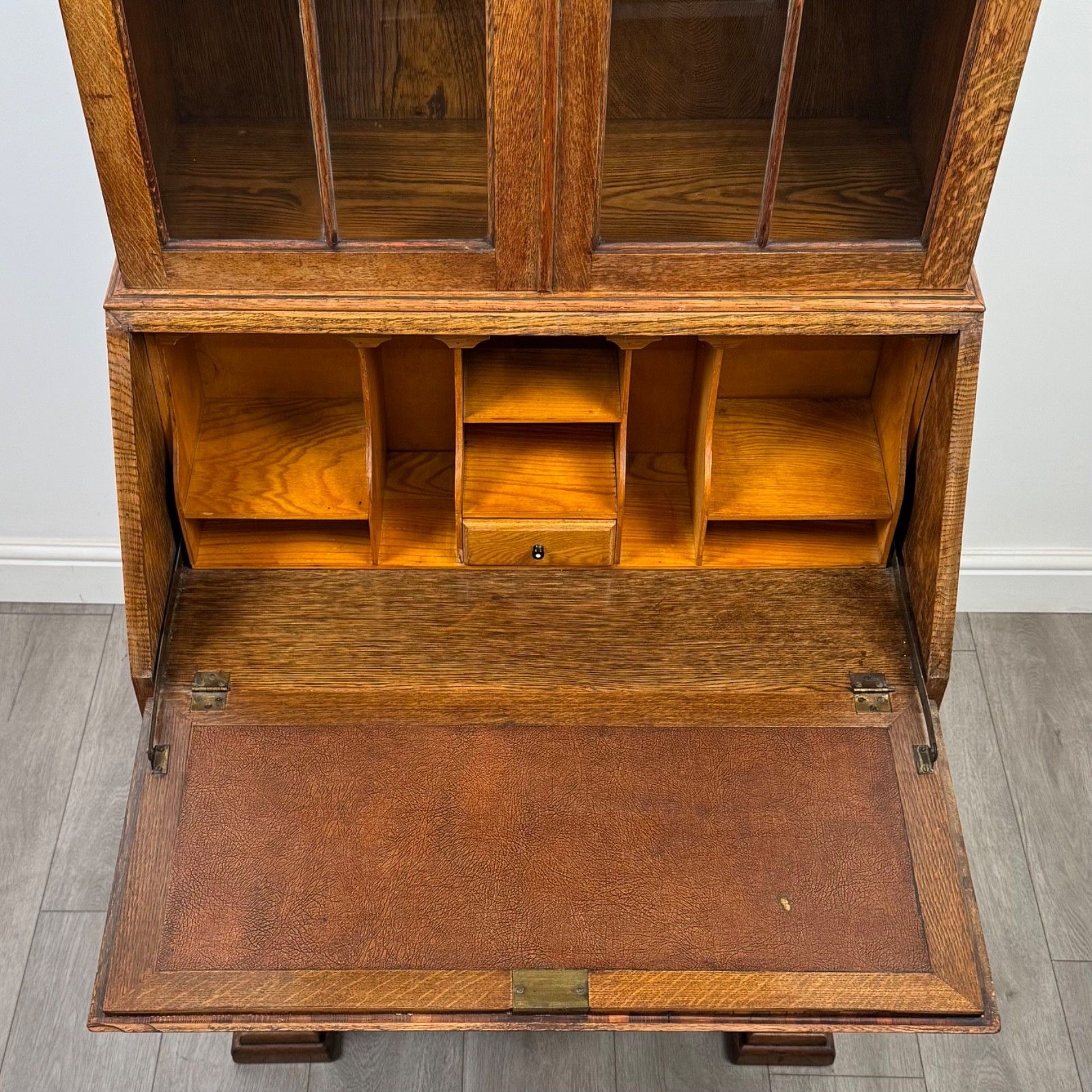625.0 Antique 20th Century Art Deco Golden Oak Bureau Bookcase ( Af 5245 ) photo