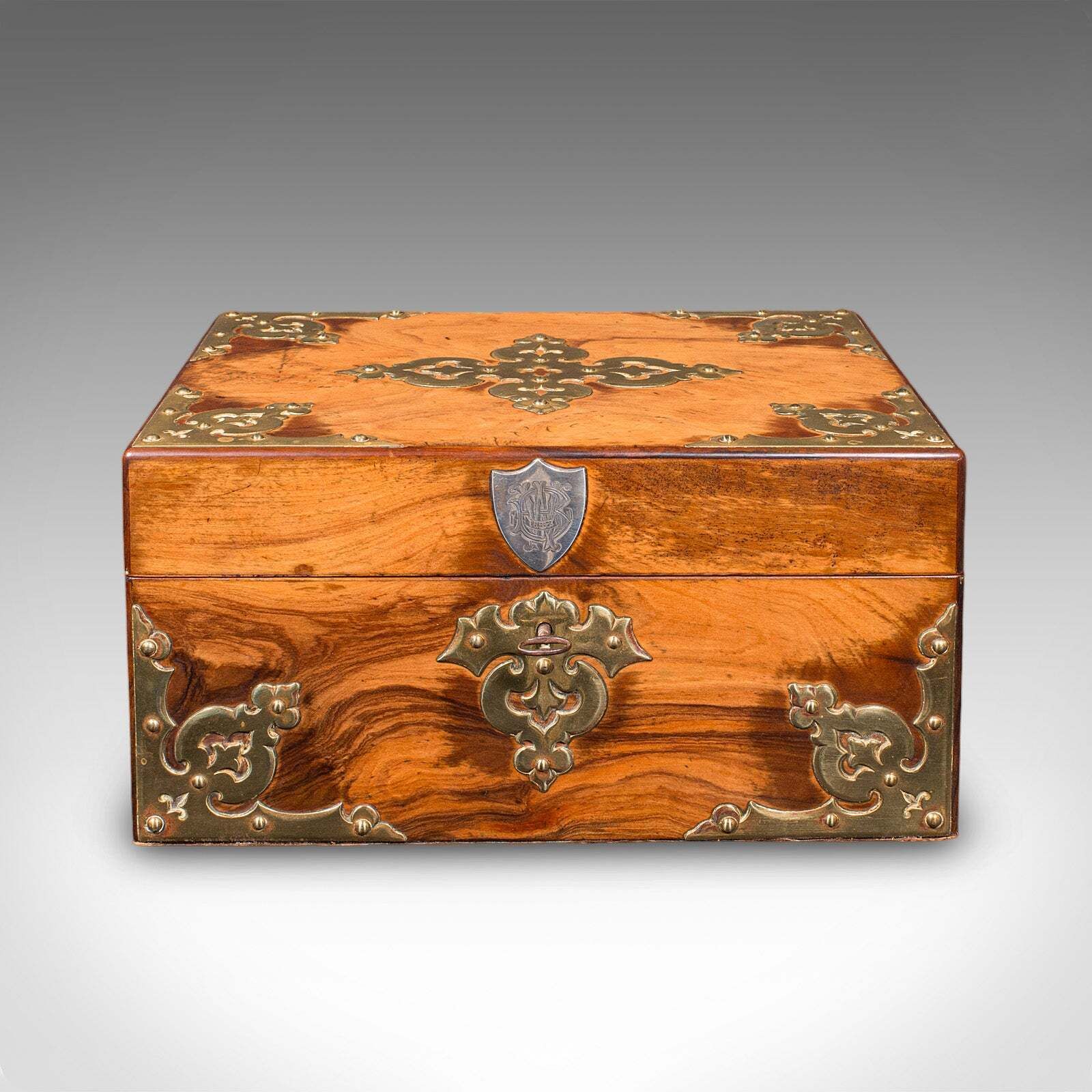 Antique Gothic Revival Sewing Case, Scottish, Walnut, Brass, Workbox, Victorian photo for sale