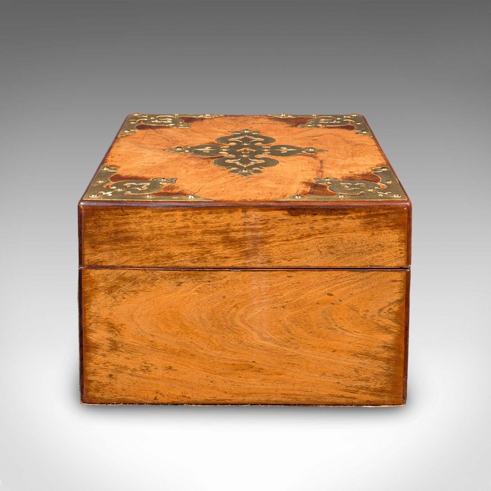 Antique Gothic Revival Sewing Case, Scottish, Walnut, Brass, Workbox, Victorian photo vinterior