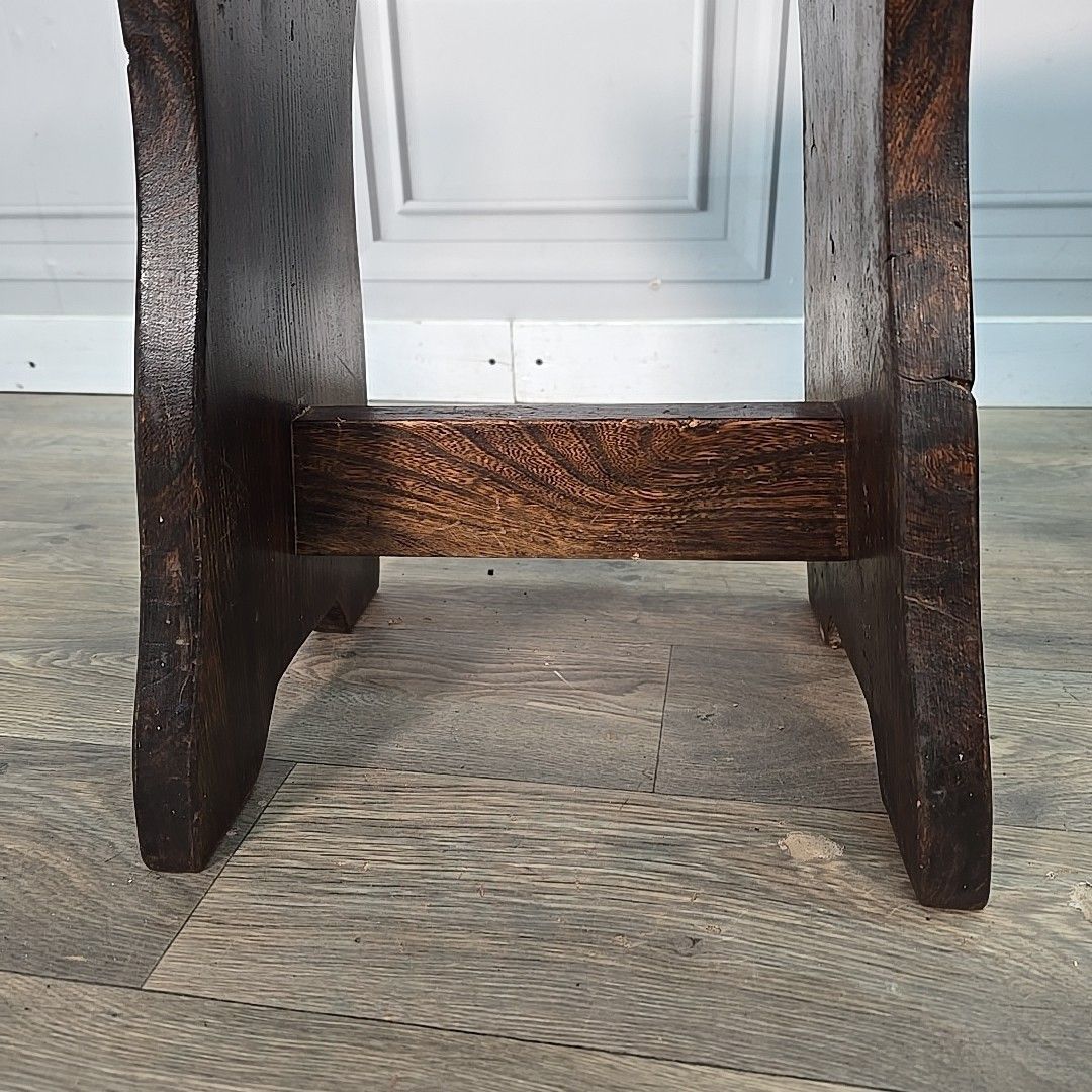 Pair Vintage Oak Stools Upholstered Wooden Seats Rustic Pub Home Bar Mancave photo vintage
