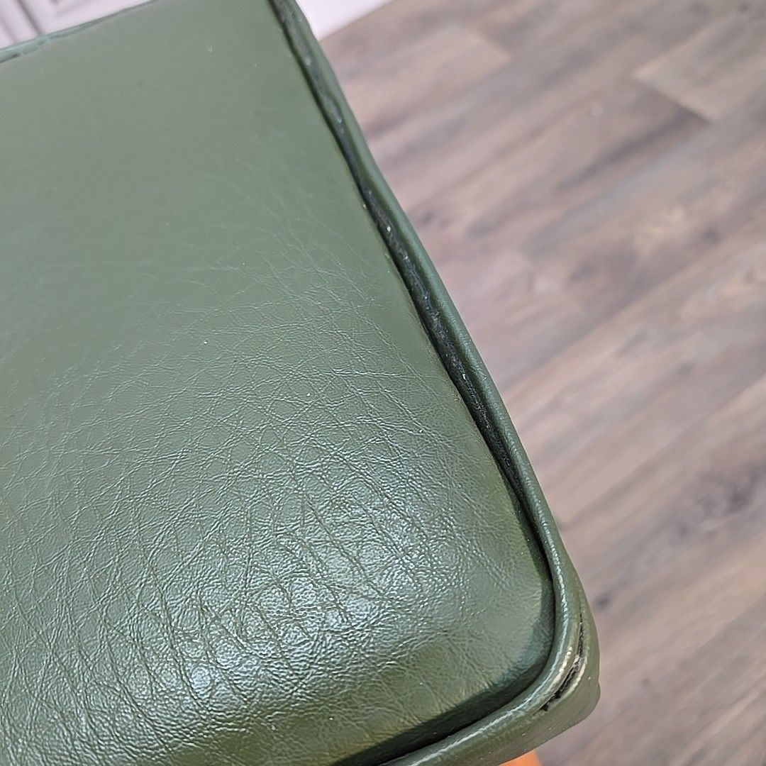Pair Mid Century Stools Maple & Co Solid Beech Green Vinyl Seats Pub Bar photo buy