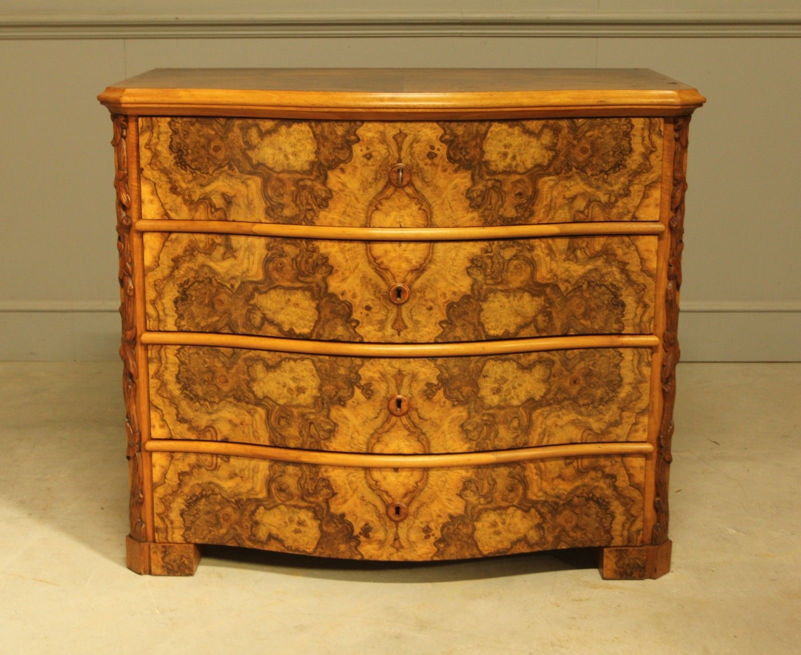 A Neo‑Rococo Swedish Serpentine Burr Walnut Chest Of Drawers photo furniture