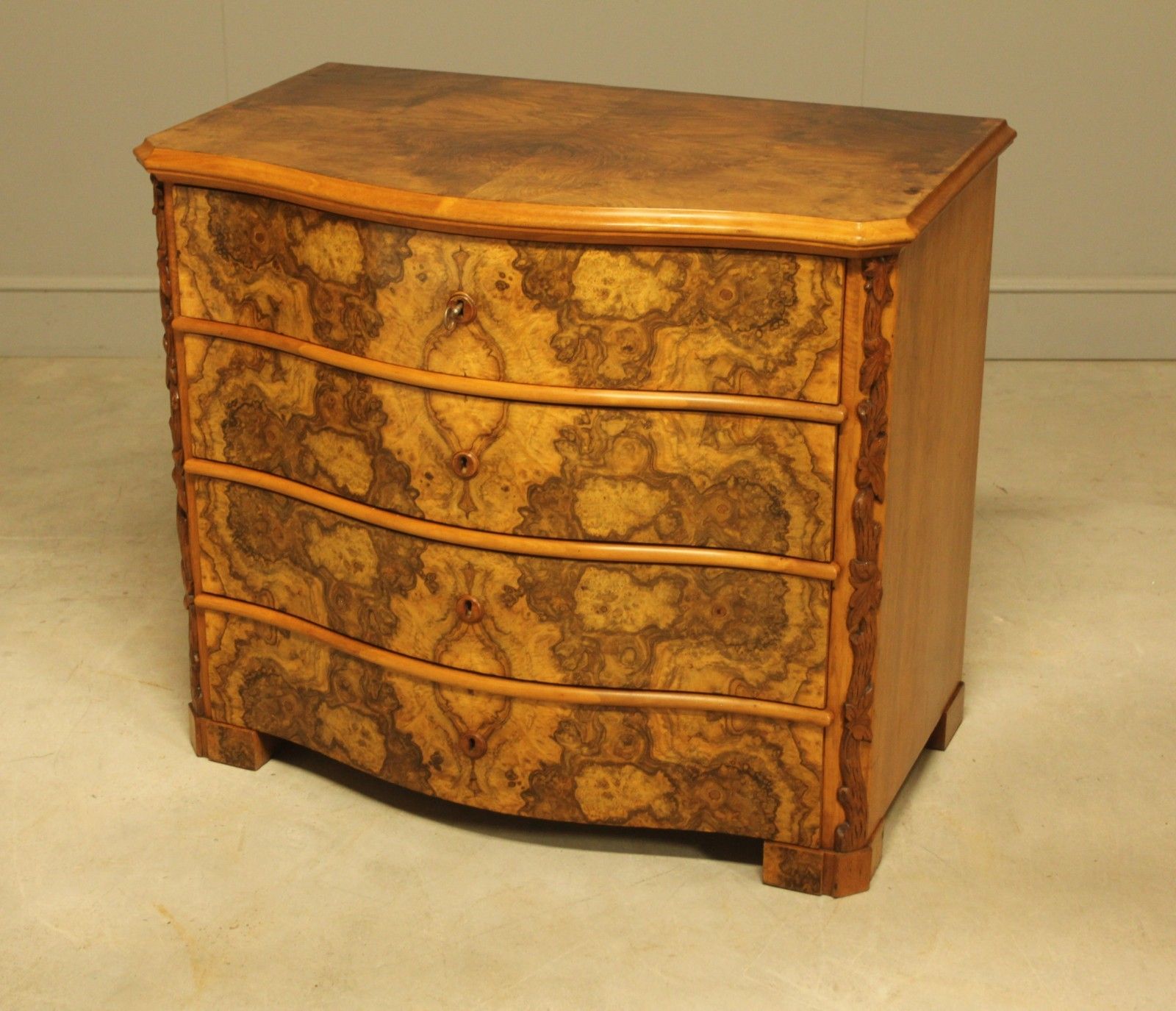 A Neo‑Rococo Swedish Serpentine Burr Walnut Chest Of Drawers photo buy