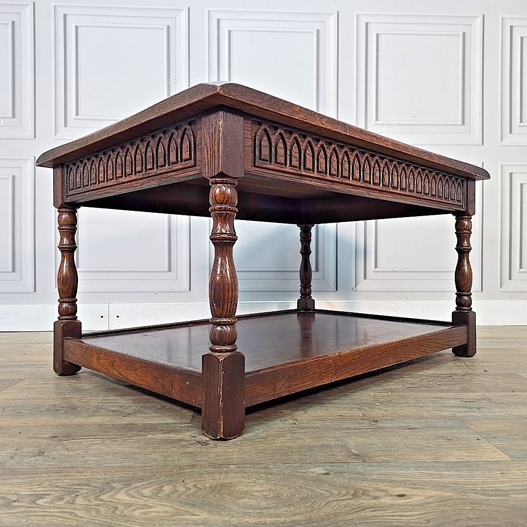 Vintage Oak Coffee Table Old Mill Antique Jacobean Style Vintage Gothic Wood photo furniture