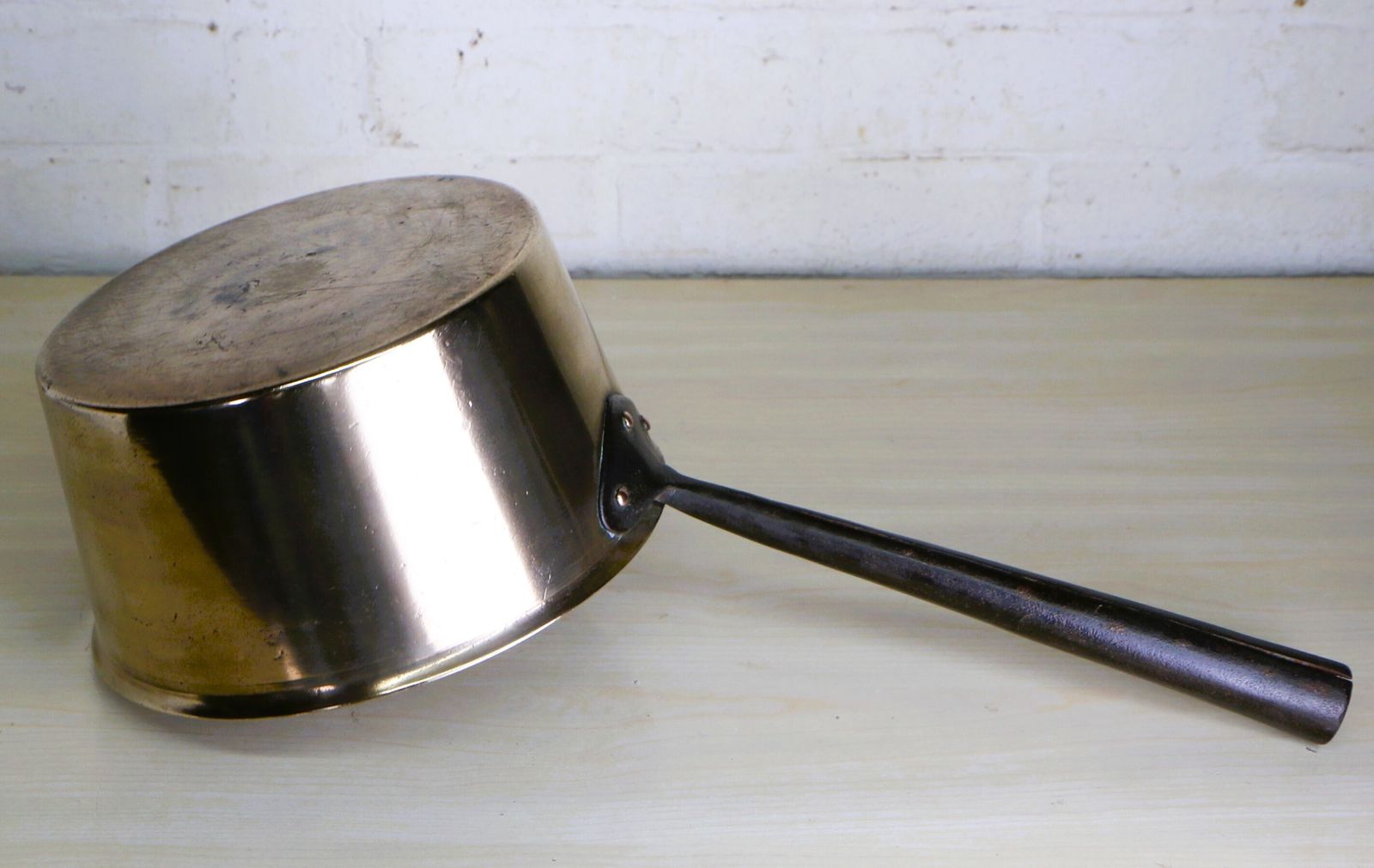 Large Antique Brass Gypsy Saucepan Well Made  And Heavy Great Fireplace Kindling Bin Store photo Home Decor