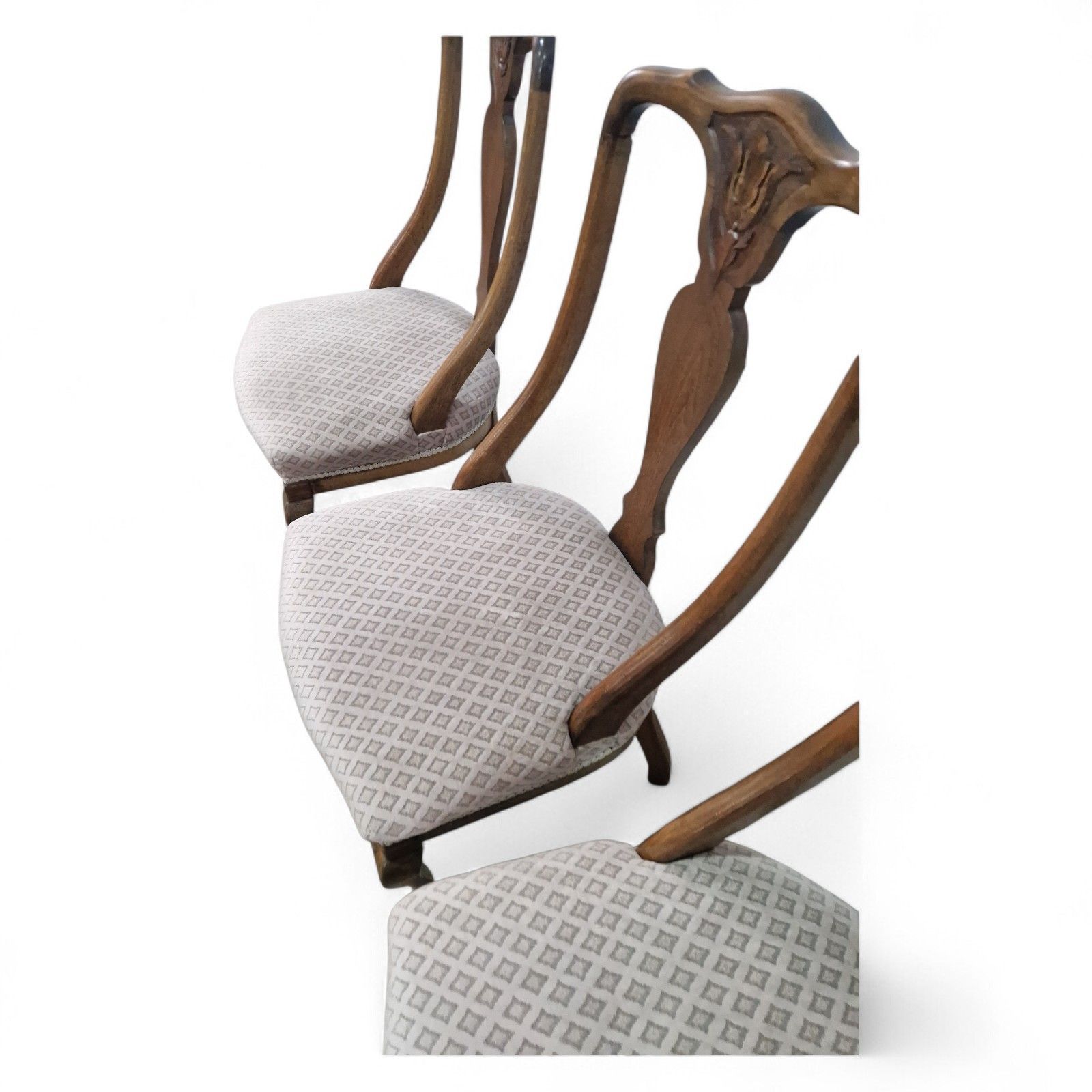 photo for sale Set Of 4 Carved Walnut Dining Chairs Antique Scoop Back Chairs Carbiole Leg