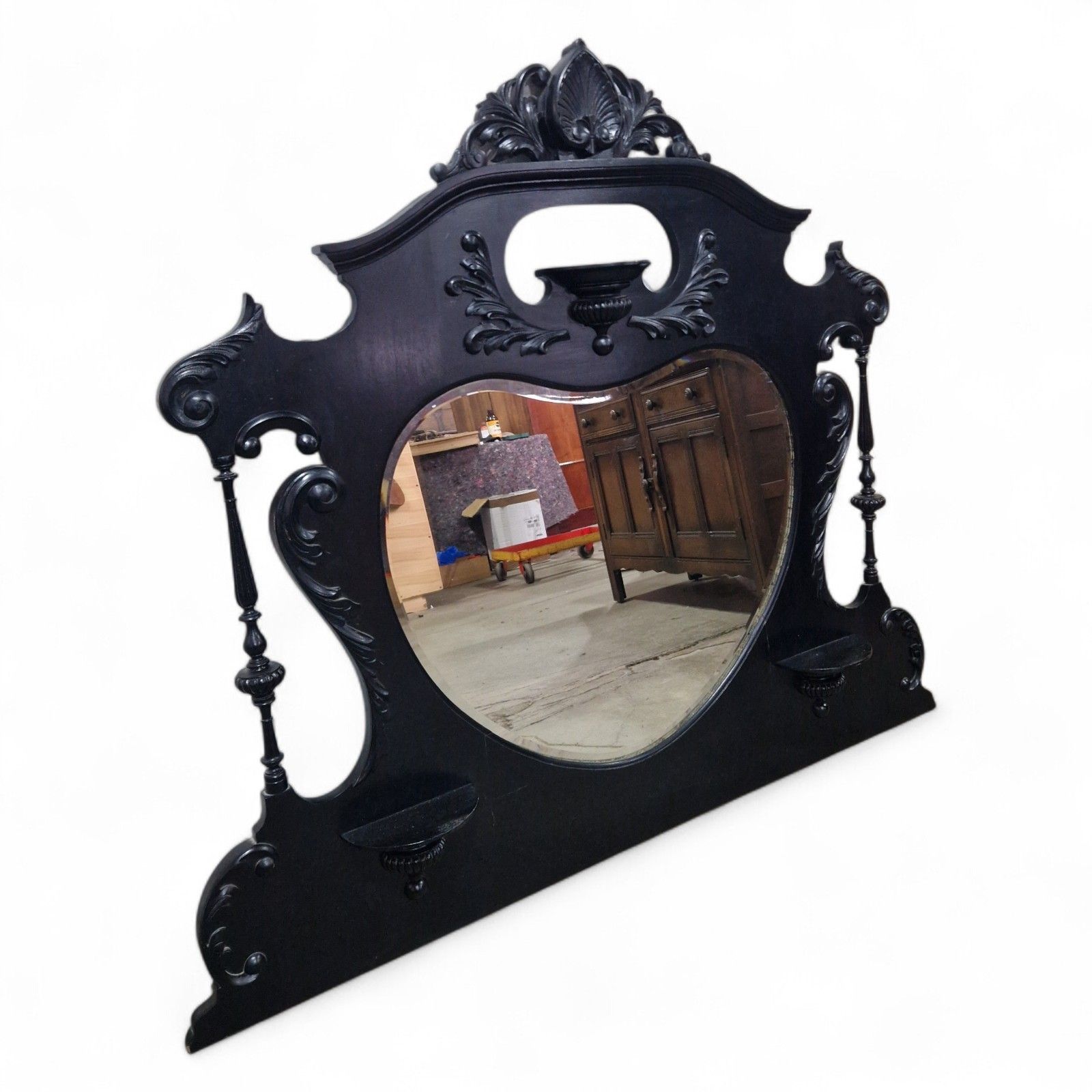 Victorian Overmantel Mirror Large Black Carved Heart Shaped Wall Mirror photo buy