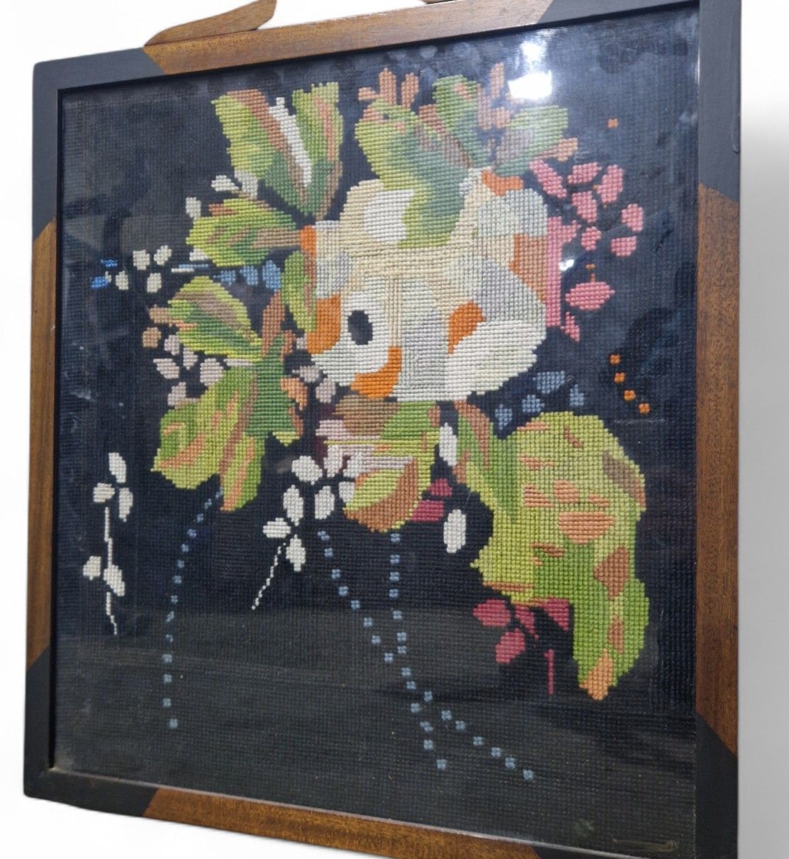 Embroidered Firescreen Wall Hanging Framed Needlework Decorative Textile Art photo vintage