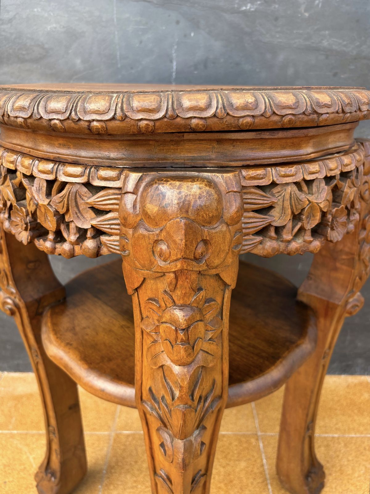 Chinese Carved Hardwood Side Table, Mid 20th Century photo Furniture