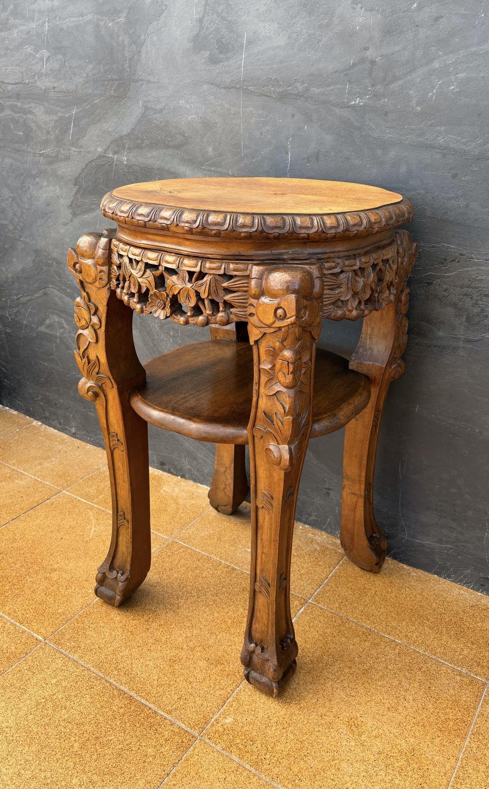 Chinese Carved Hardwood Side Table, Mid 20th Century photo buy