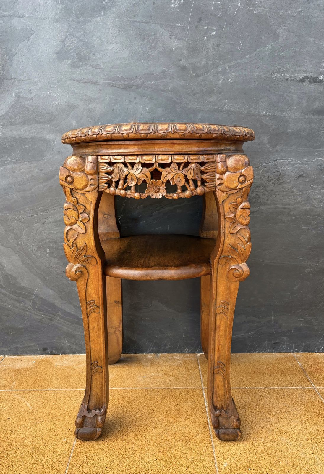 photo for sale Chinese Carved Hardwood Side Table, Mid 20th Century