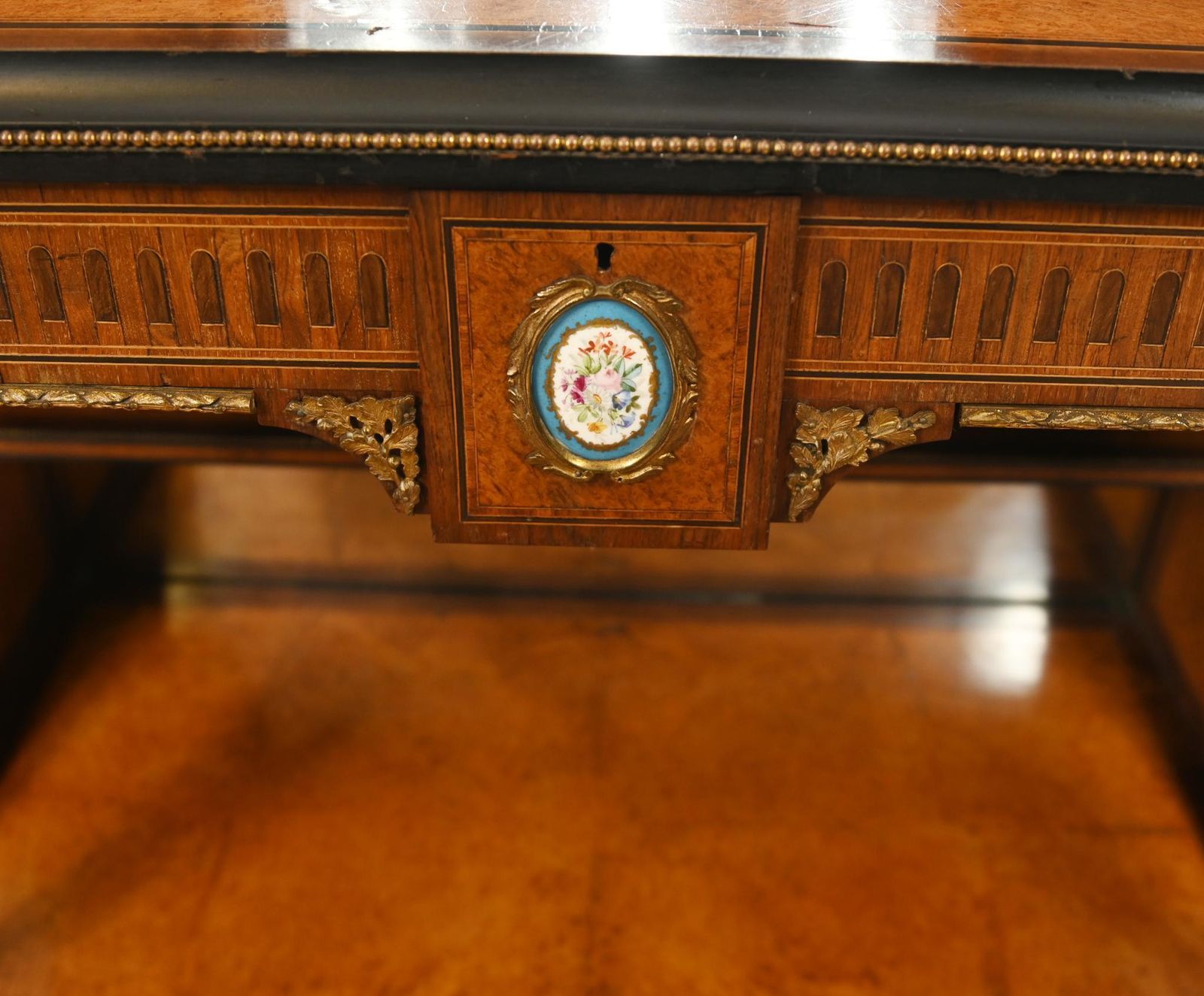 Victorian Bonheur De Jour Desk Amboyna Sevres Plaques 1860 photo 3800.0