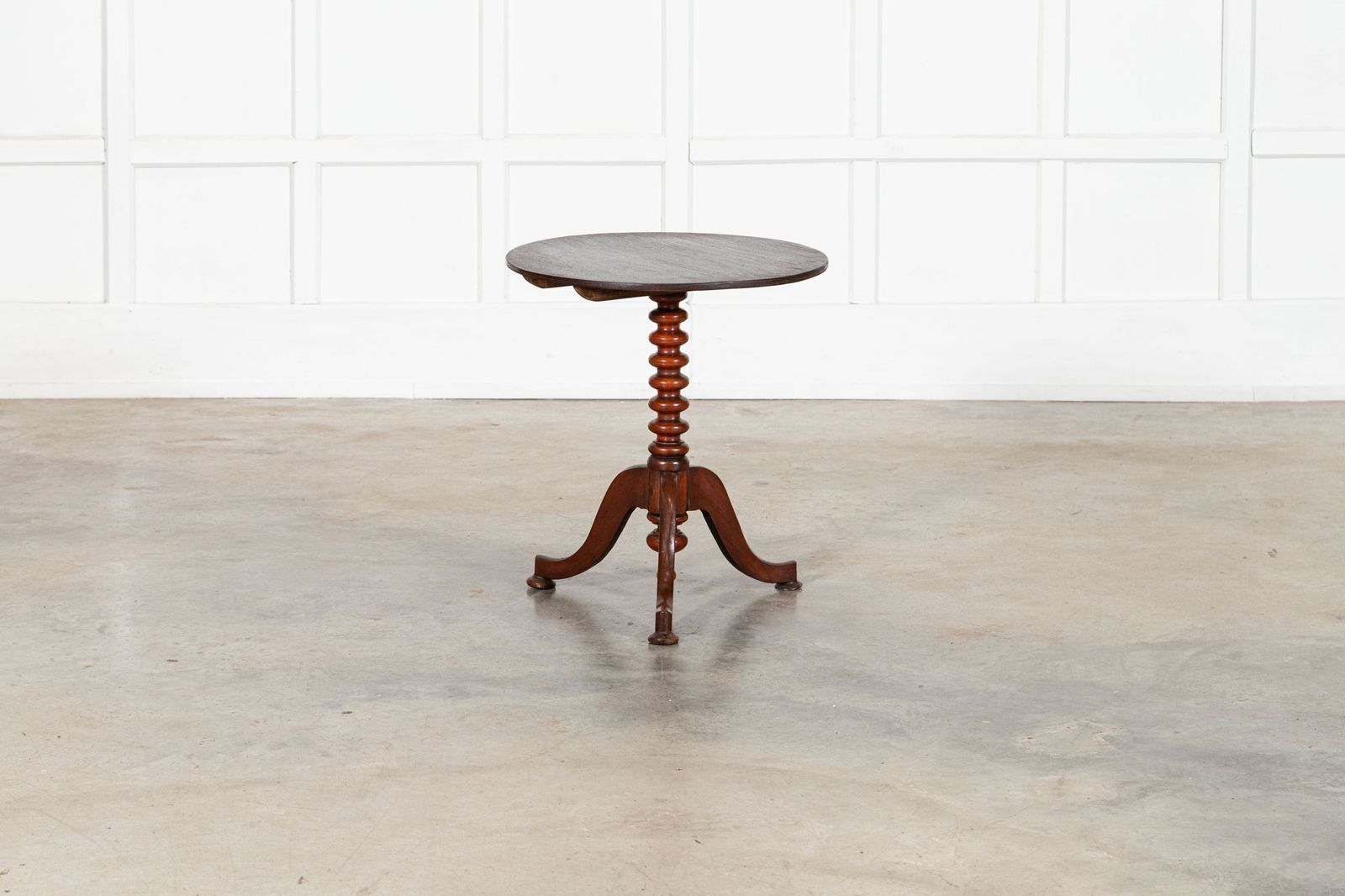 2128.0 19thc English Mahogany Tilt Top Bobbin Occasional Table photo