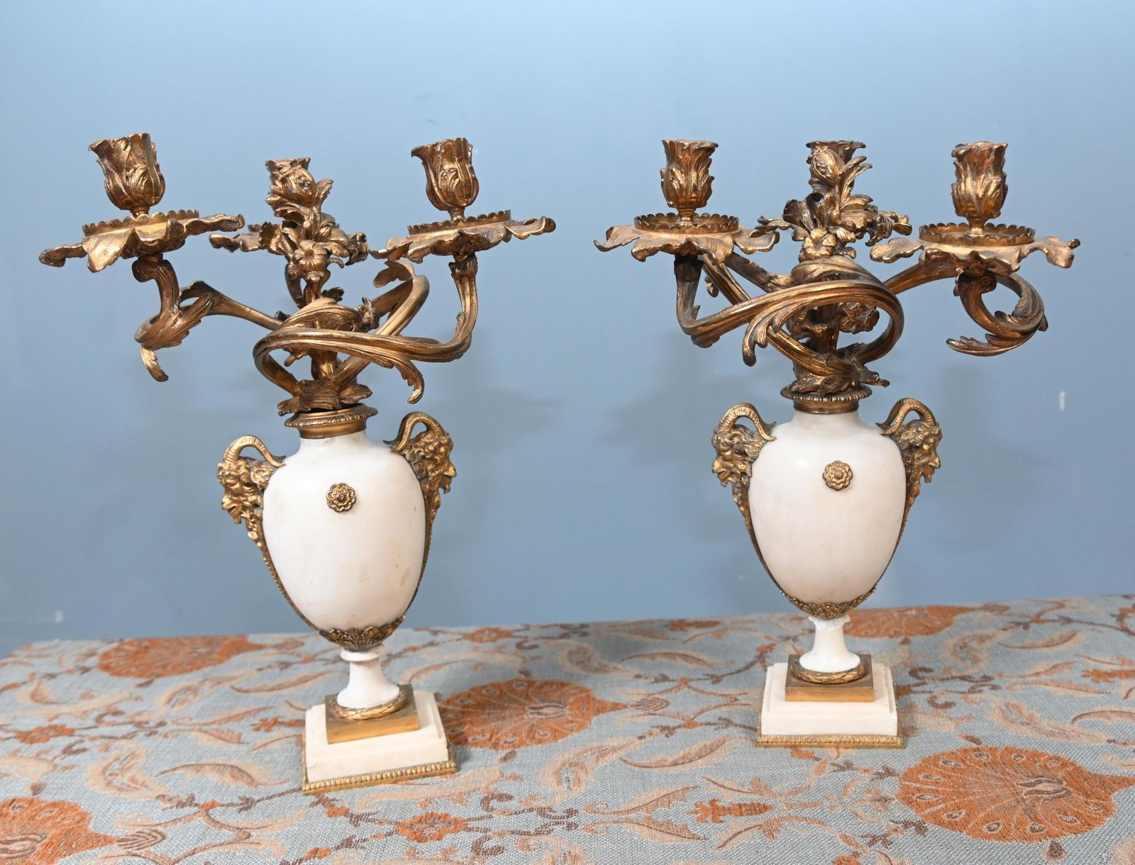 Pair French Candelabras Gilt Marble Louis XVI Revival 1890