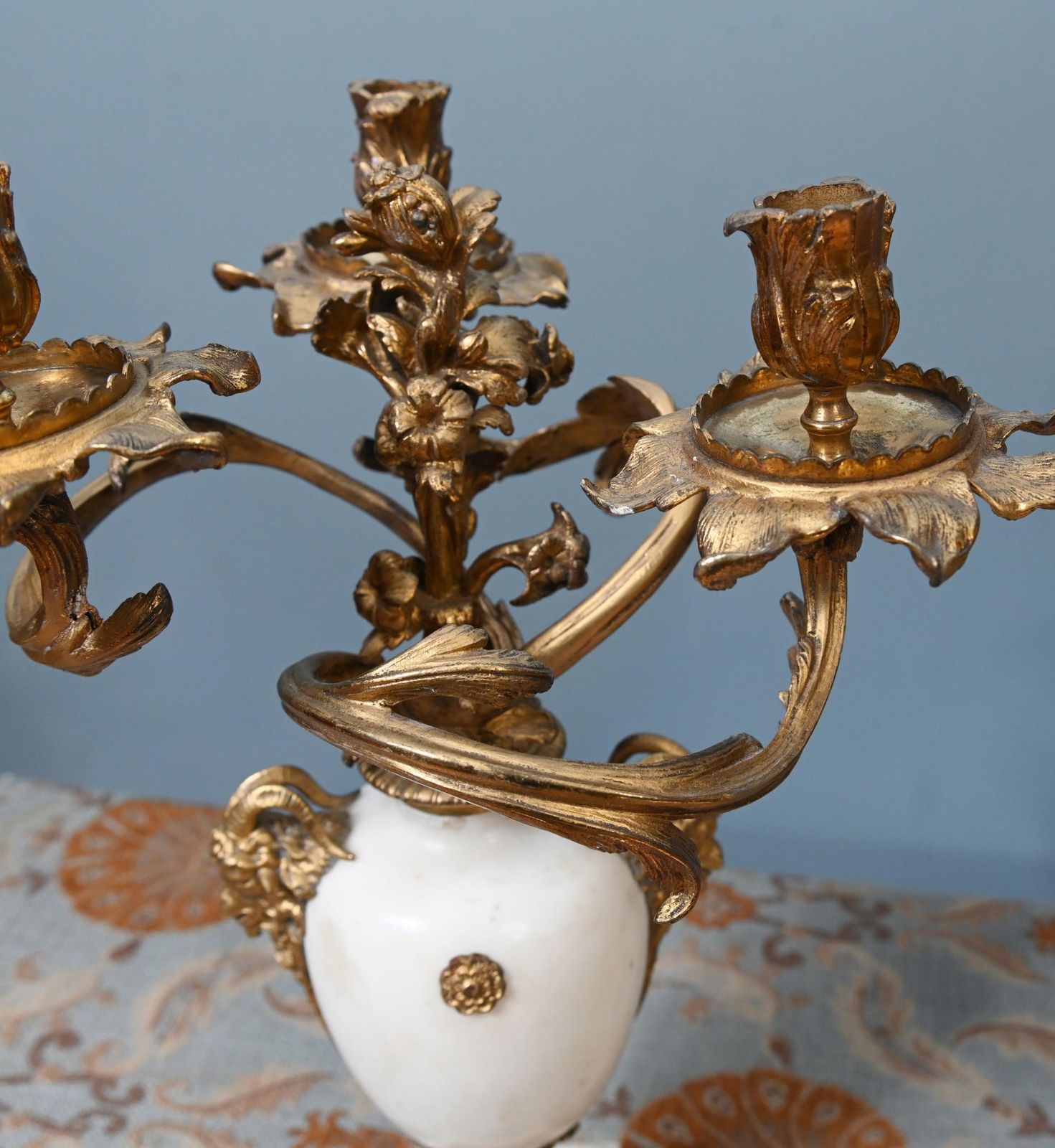 Pair French Candelabras Gilt Marble Louis XVI Revival 1890 photo vinterior
