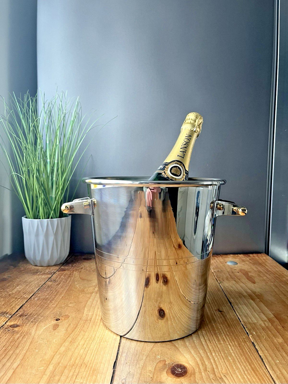 Vintage 70s Balzano Italy Silver Plated Gold Handled Champagne Bottle Ice Bucket