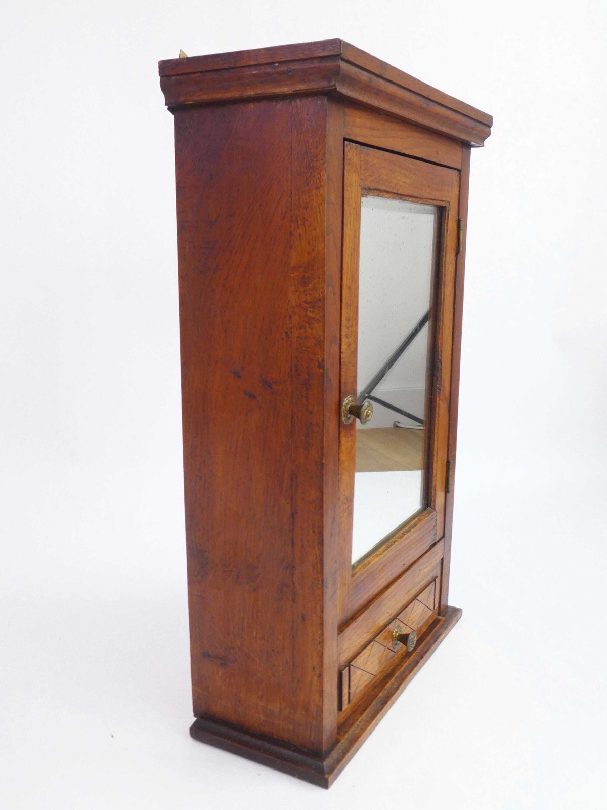 Antique Art Deco Wooden Mirror Cabinet With Drawer, Carved Apothecary, Farmhouse Wall Decor photo vintage