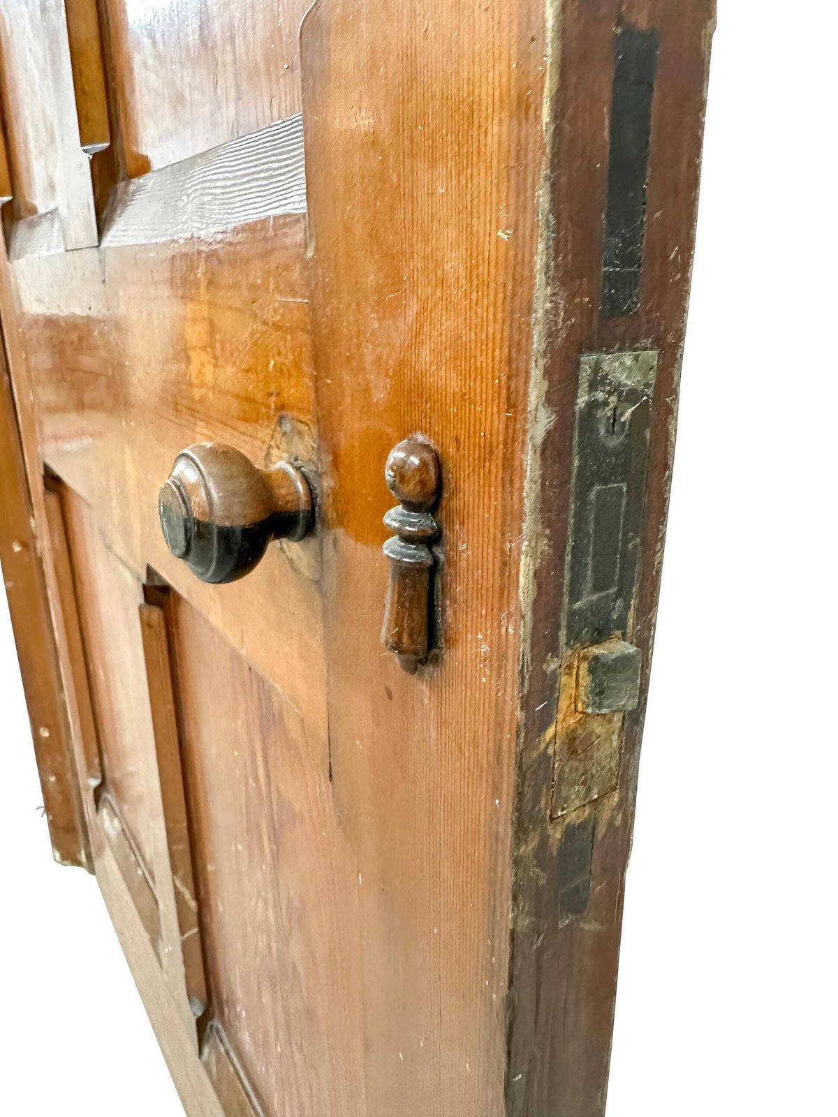Victorian 4 Panel Pitch Pine Door With Arch & Original Carved Handles   Gothic Revival 19th Century photo vinterior