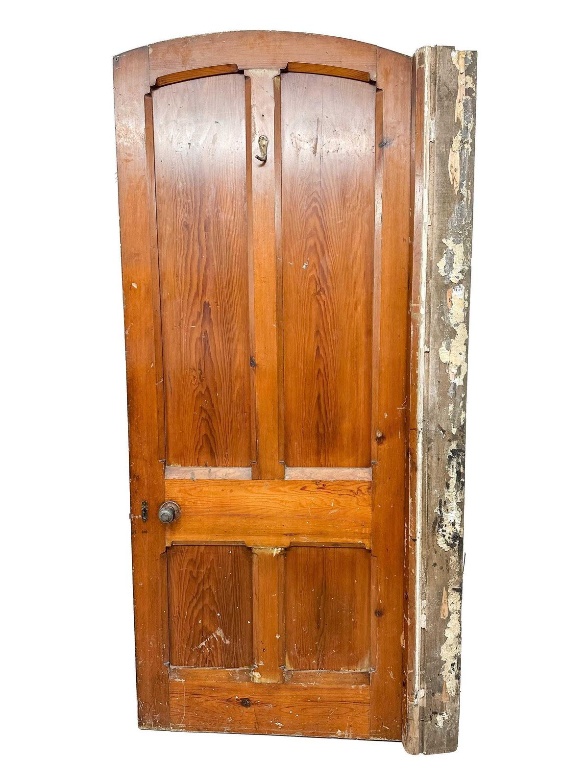 Victorian 4 Panel Pitch Pine Door With Arch & Original Carved Handles   Gothic Revival 19th Century photo buy