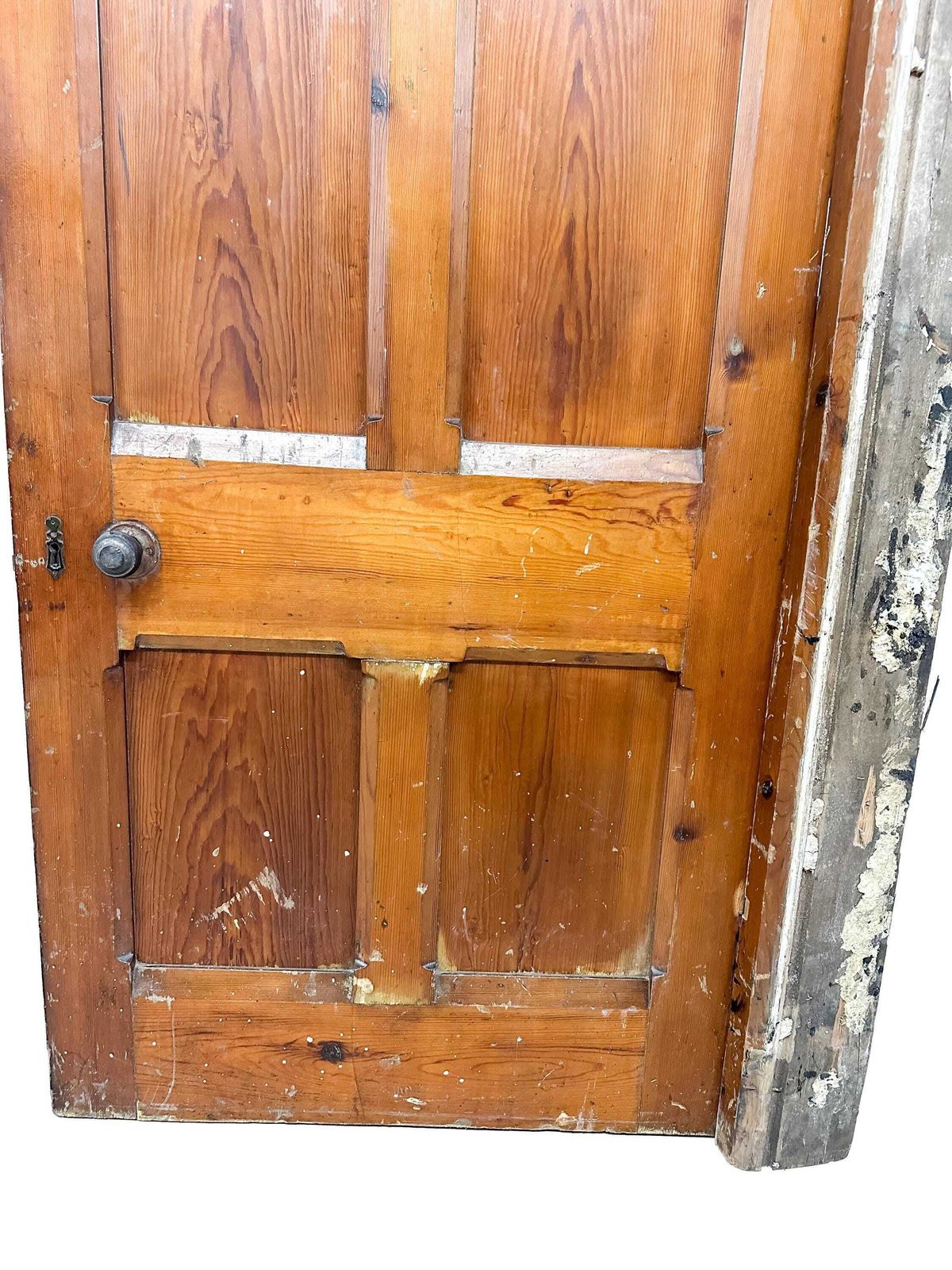 Victorian 4 Panel Pitch Pine Door With Arch & Original Carved Handles   Gothic Revival 19th Century photo vintage