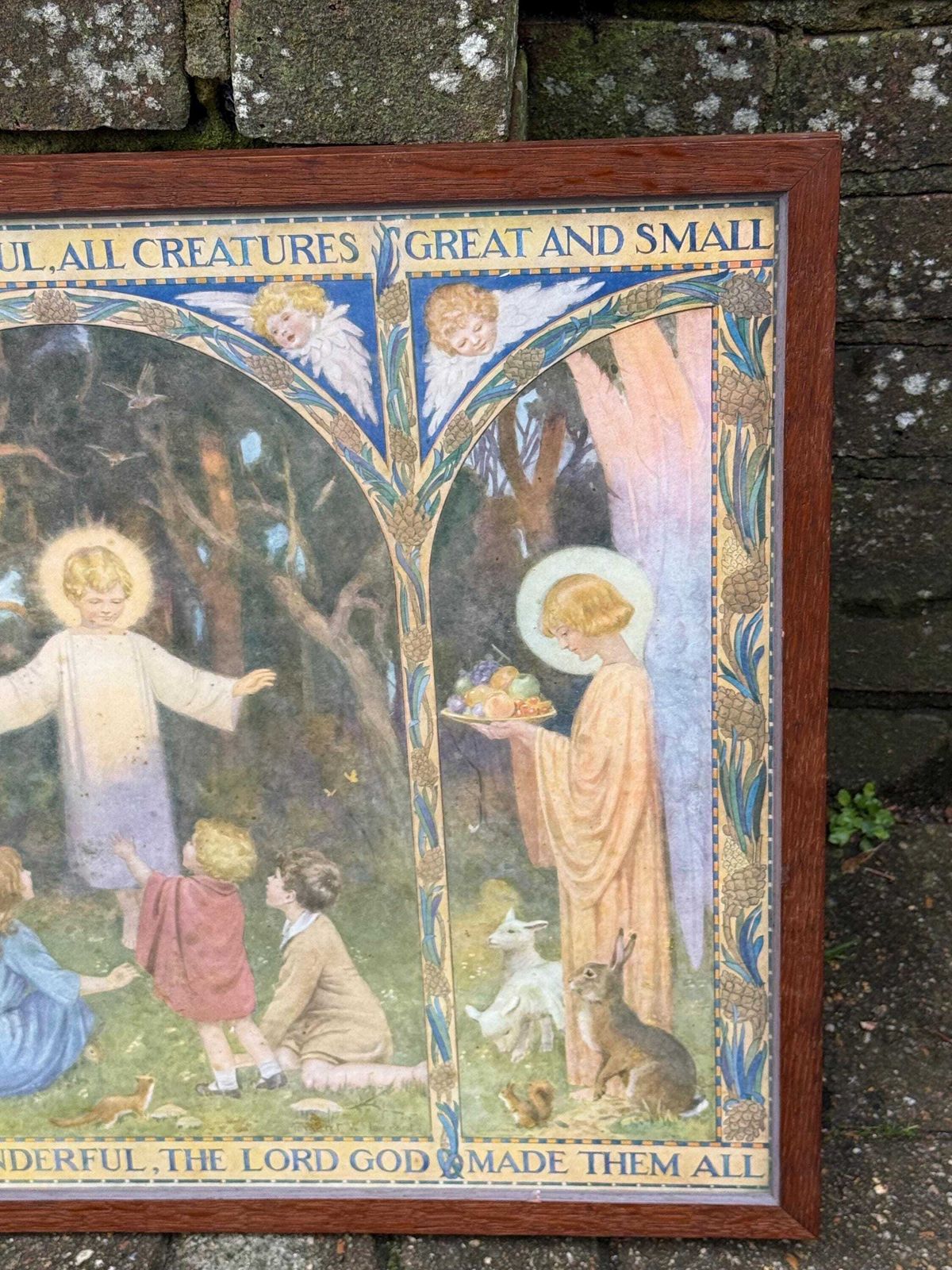 Margaret W. Tarrant Hymn Illustration In Beautiful Mid Century Wooden Glazed Frame photo vinterior