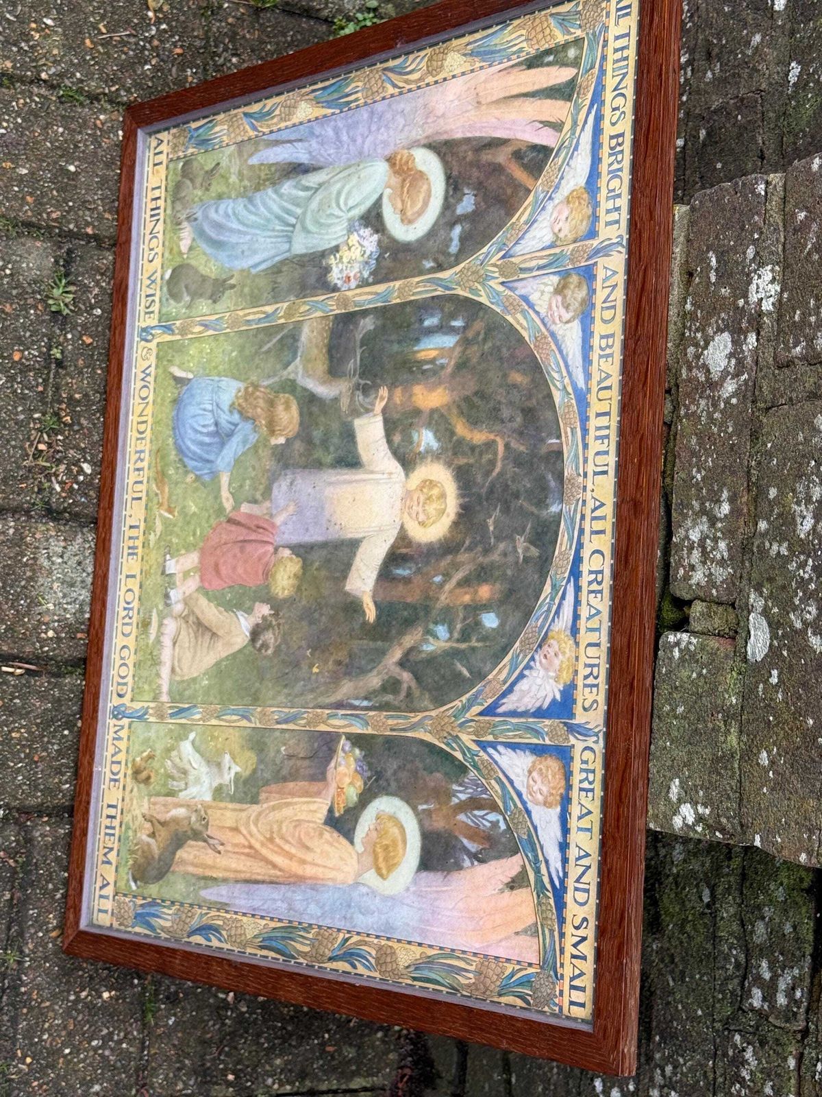 photo vinterior Margaret W. Tarrant Hymn Illustration In Beautiful Mid Century Wooden Glazed Frame