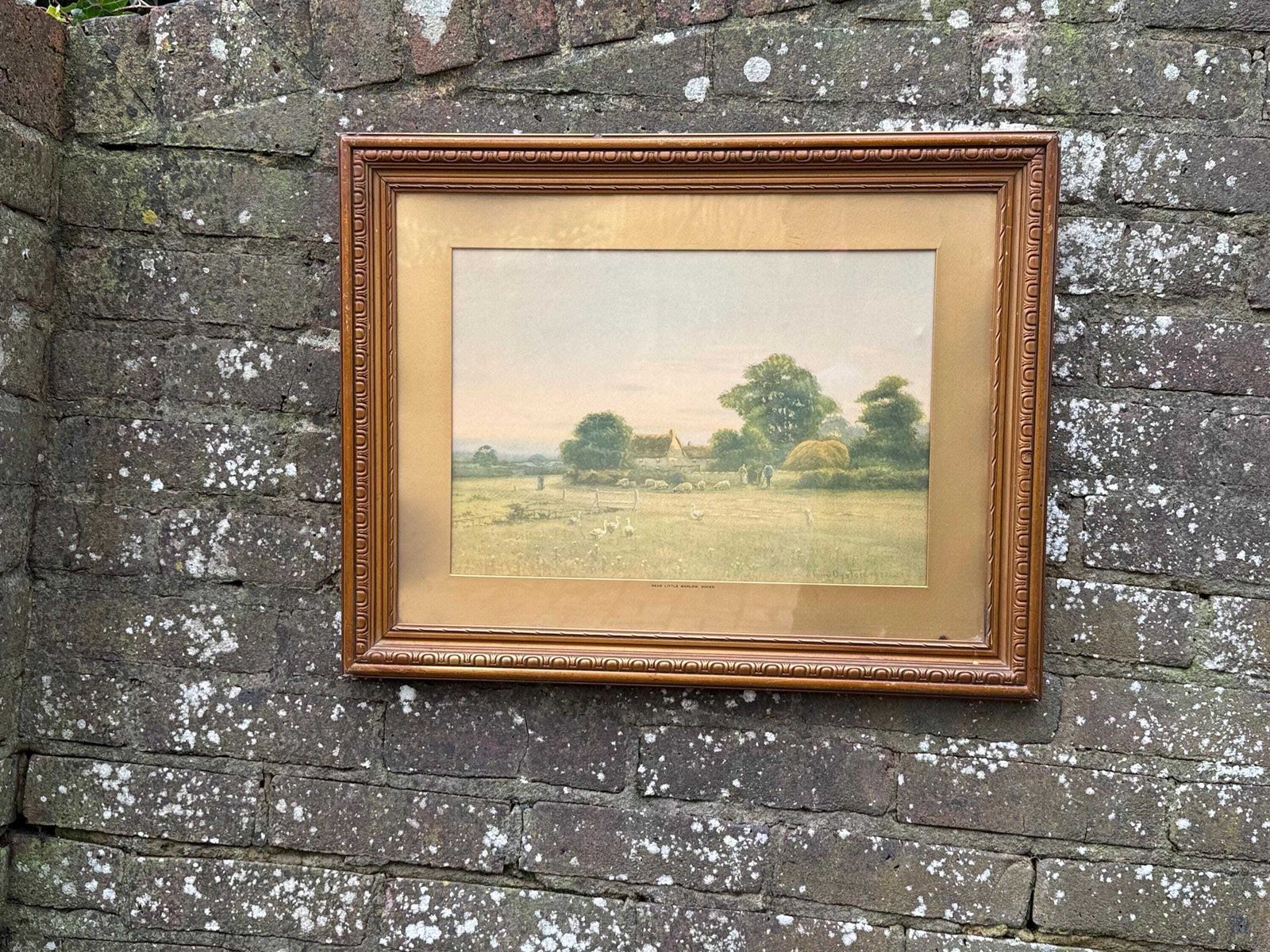 1900s Tranquil English Pastoral Landscape Print Near Little Marlow, Buckinghamshire Scene photo furniture