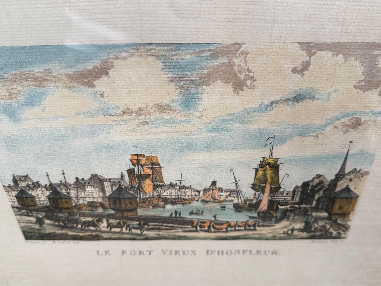 photo for sale Set Of Four Vintage French Harbour Engravings In Black Frames