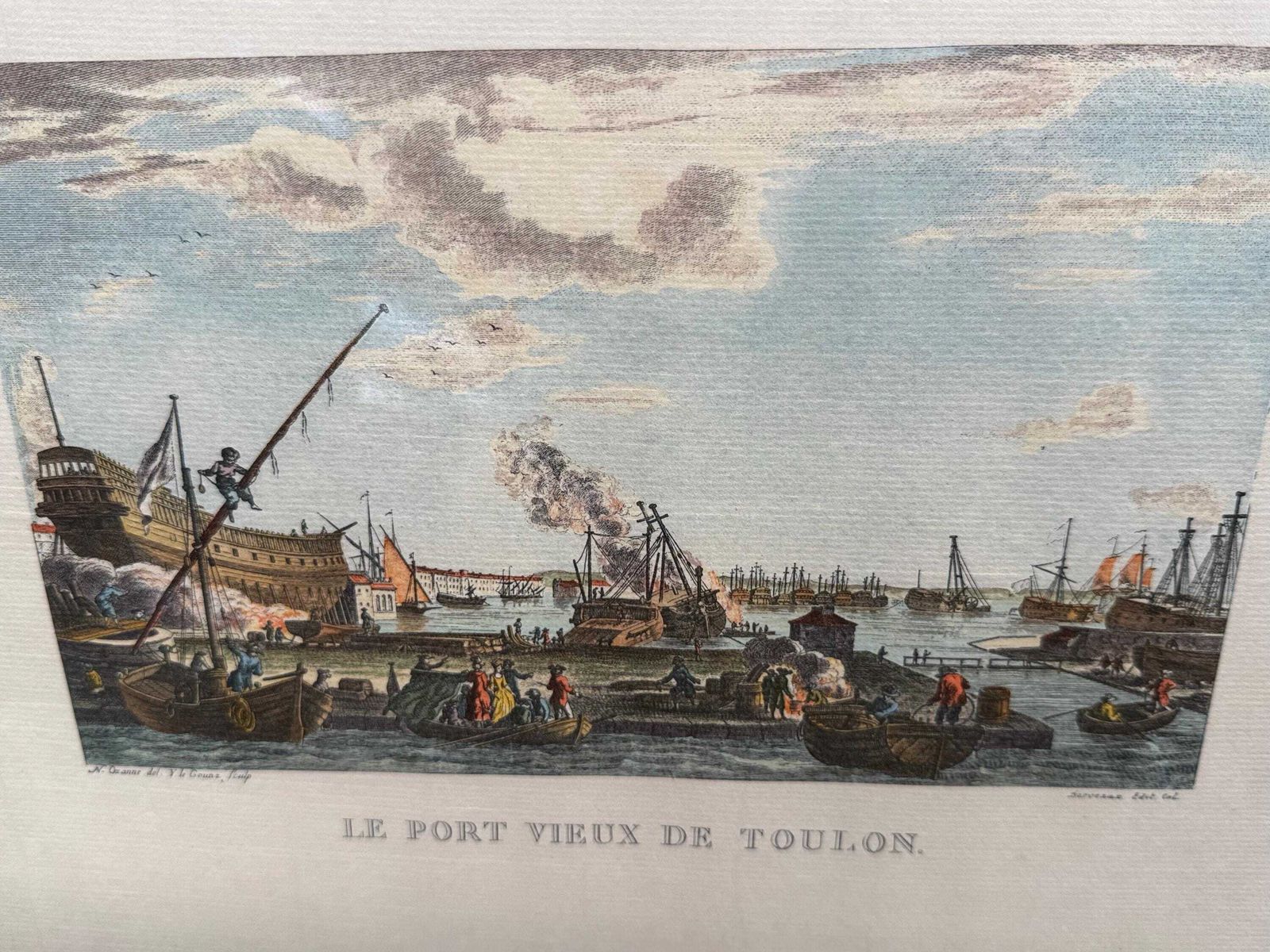 116.0 Set Of Four Vintage French Harbour Engravings In Black Frames photo