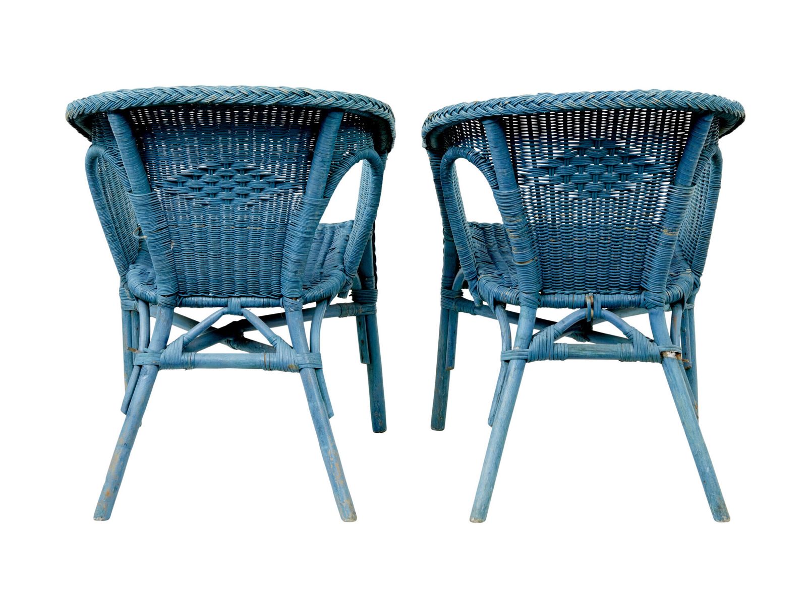 Pair Of Mid Century Blue Painted Wicker Armchairs photo furniture