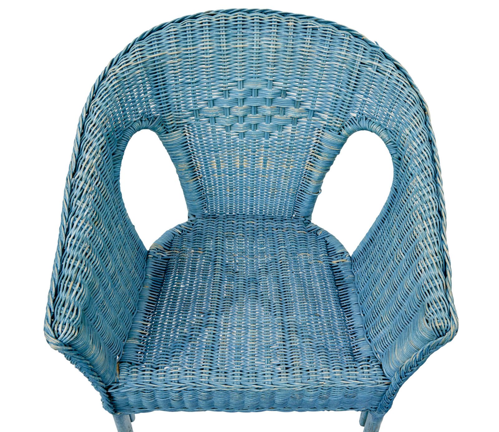 Pair Of Mid Century Blue Painted Wicker Armchairs photo vinterior