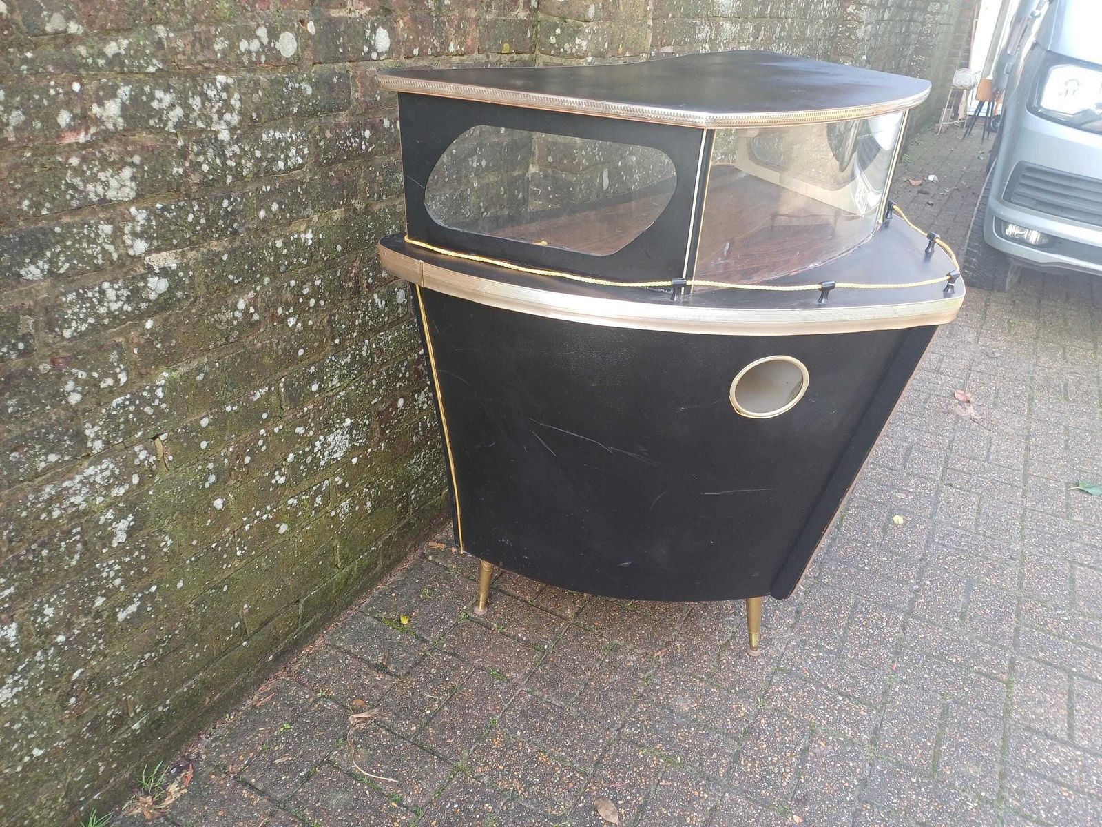 Iconic Mid Century Retro Ship Cocktail Bar Cabinet Frontier Nautical Kitsch Drinks Display Cabinet Atomic Legs Vintage photo buy