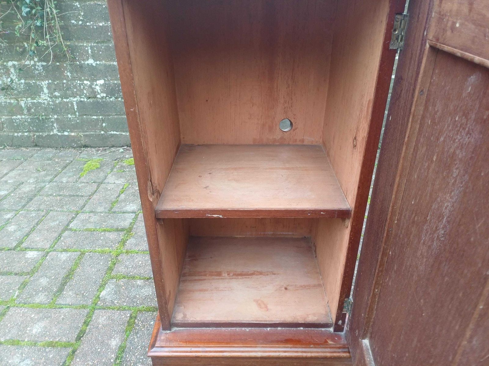 Late Victorian Mahogany Bedside Cupboard Compact Antique Pot Cabinet With Arch Panel Door Brass Handle Shelf Storage photo vintage