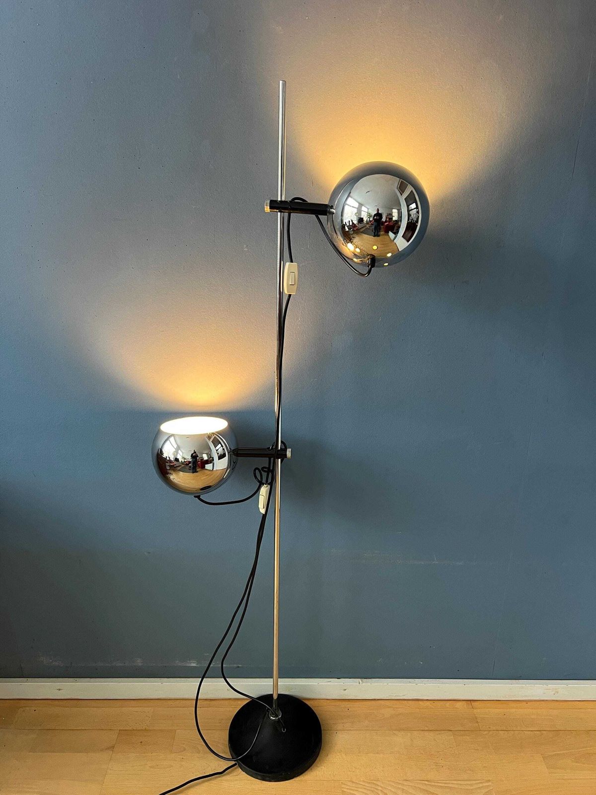 Mid Century Chromen Herda Eyeball Vloerlamp, Jaren '70