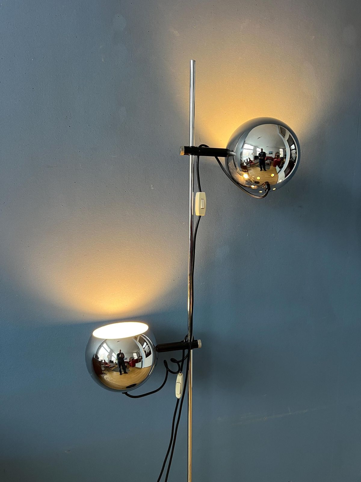 Mid Century Chromen Herda Eyeball Vloerlamp, Jaren '70 photo for sale