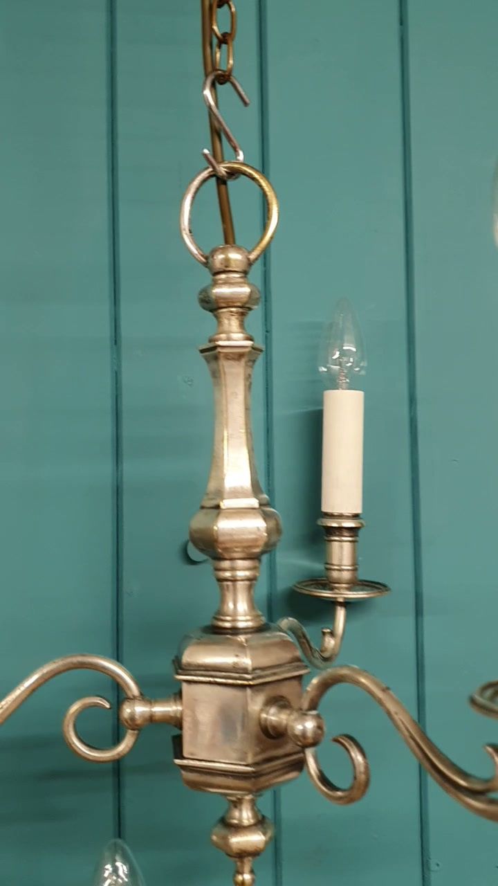 Pair Of Early 20th Century Nickel Silver Three Arm Chandeliers 15" photo for sale