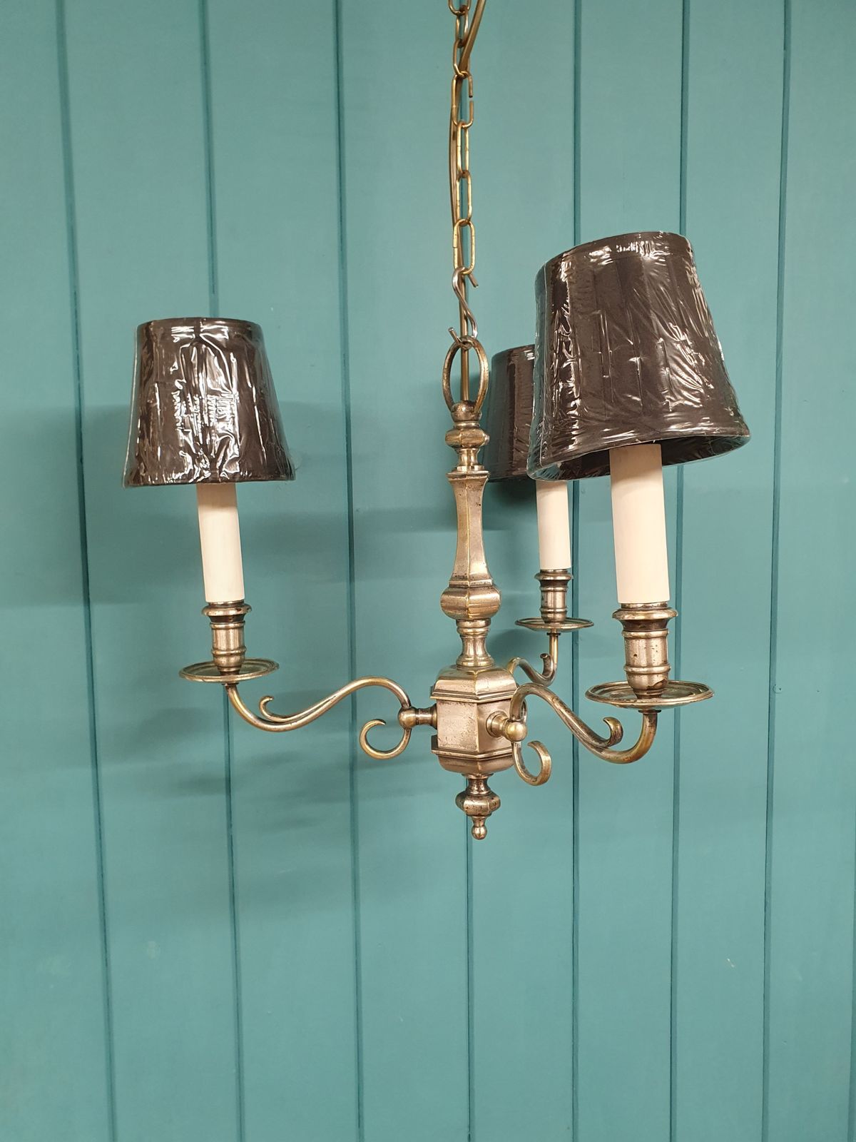 Pair Of Early 20th Century Nickel Silver Three Arm Chandeliers 15" photo buy