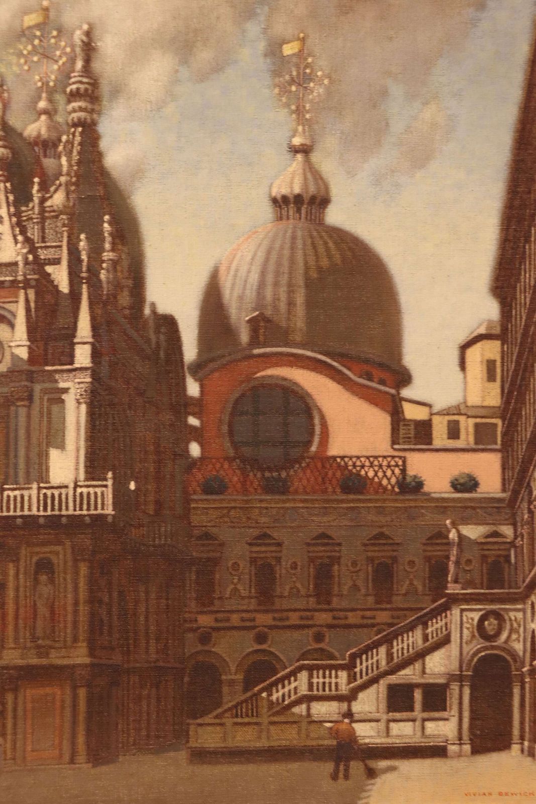 “The Man With The Broom” – Venetian View Of The Palazzo Ducale By Vivian Bewick photo for sale
