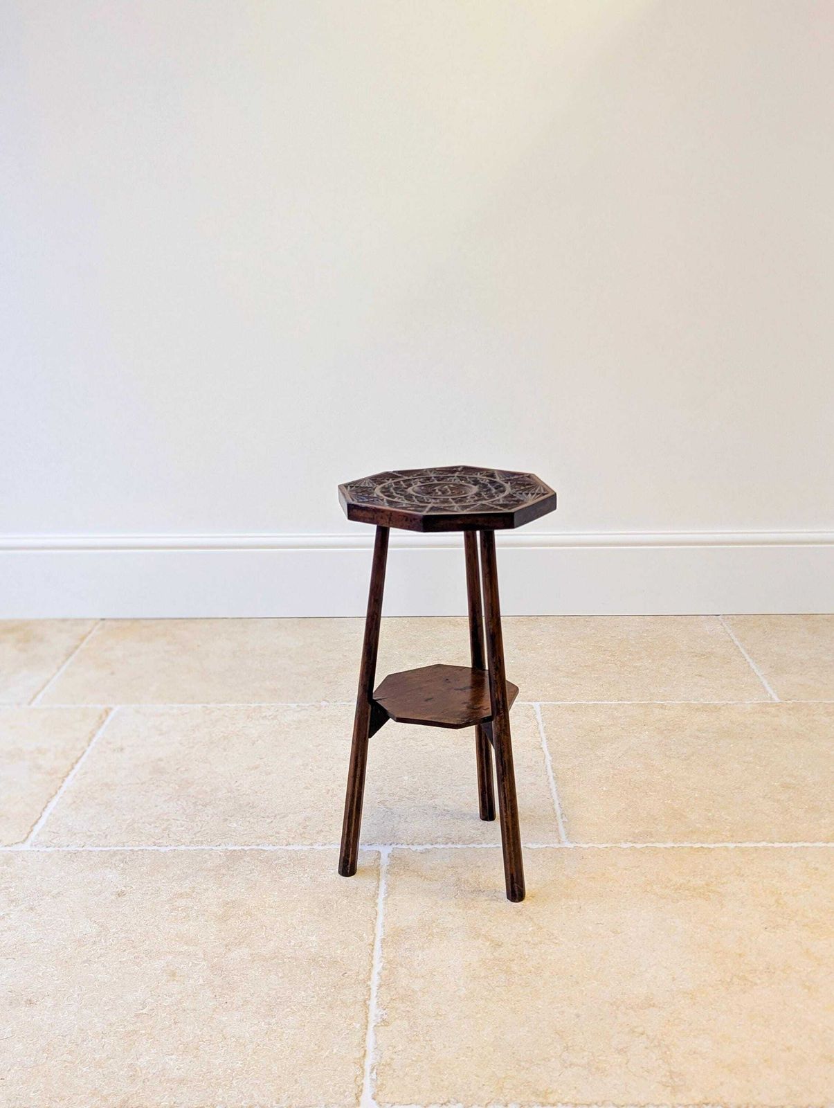 Antique Early 20th Century Carved Oak Tripod Occasional Table photo buy