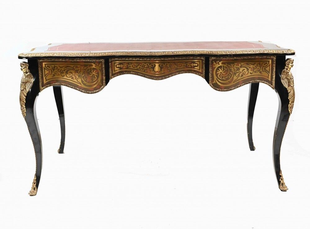 Shaped Boulle Bureau Plat Desk French Interiors photo for sale
