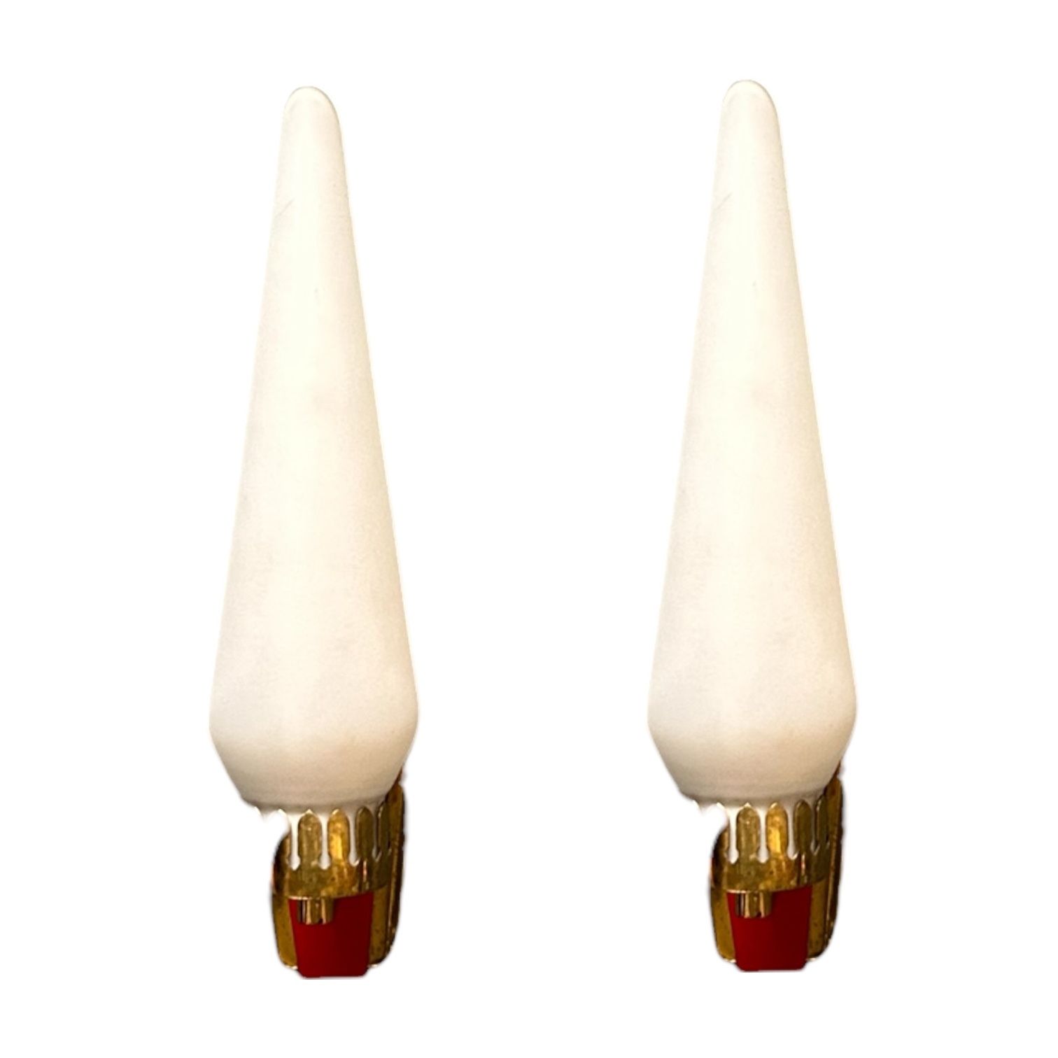 Stil Novo Opaline Glass And Brass Sconces, 1950s, Italy   Set Of 2