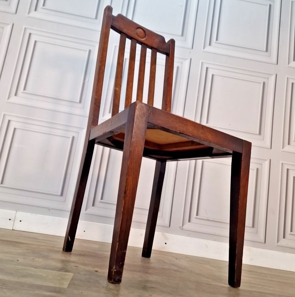 Antique Wooden Dining Chair Arts & Crafts Solid Oak Vintage Bedroom Hall Desk photo for sale