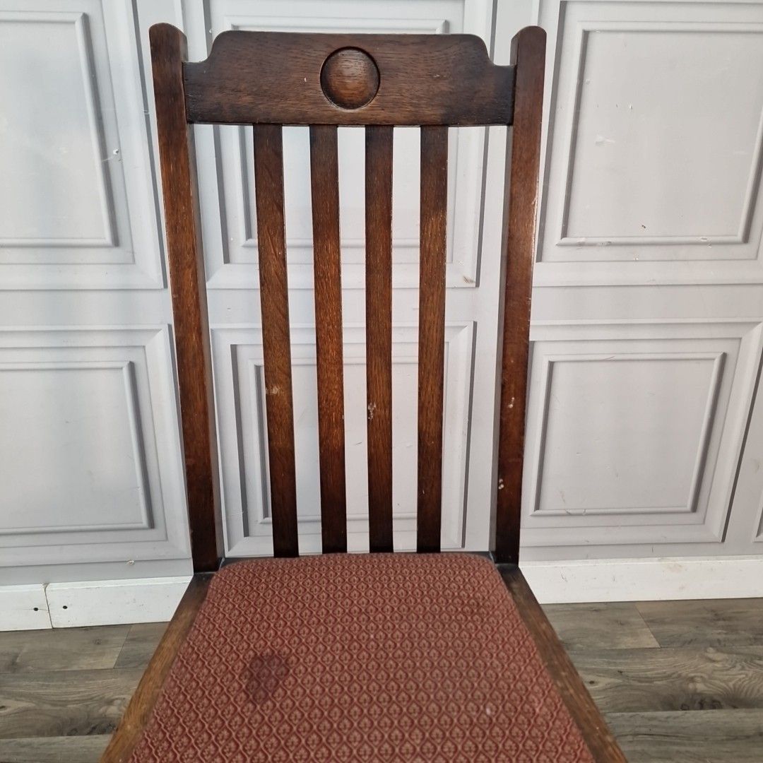 Antique Wooden Dining Chair Arts & Crafts Solid Oak Vintage Bedroom Hall Desk photo vinterior