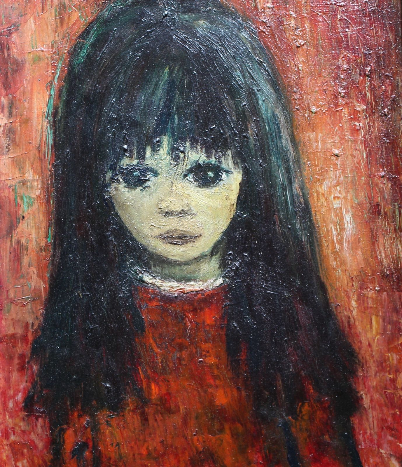 Modern Art. Portrait Of A Melancholy Girl Signed Xavier Bueno photo for sale