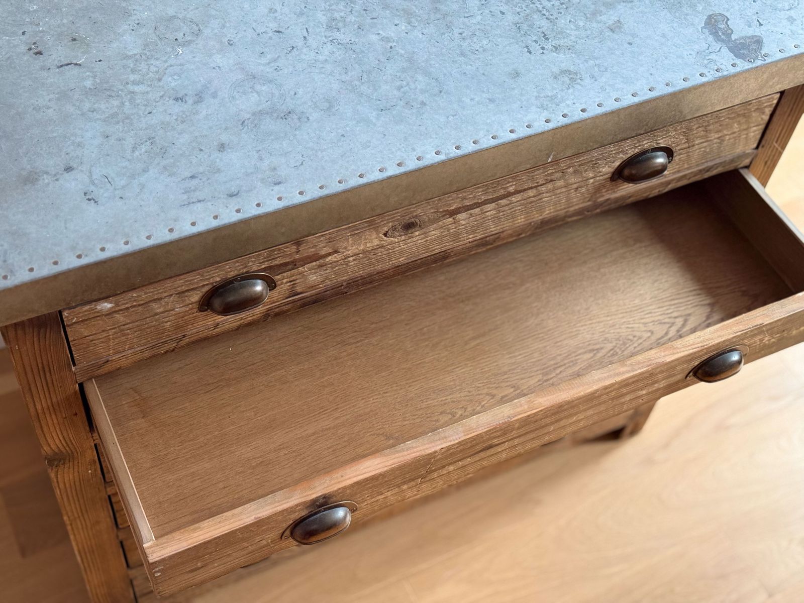 Rustic Chest Of Drawers With Nailed Zinc Sheet Top photo vinterior