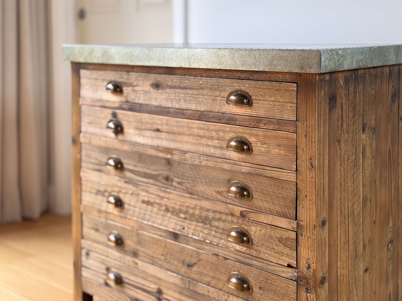 Rustic Chest Of Drawers With Nailed Zinc Sheet Top photo buy