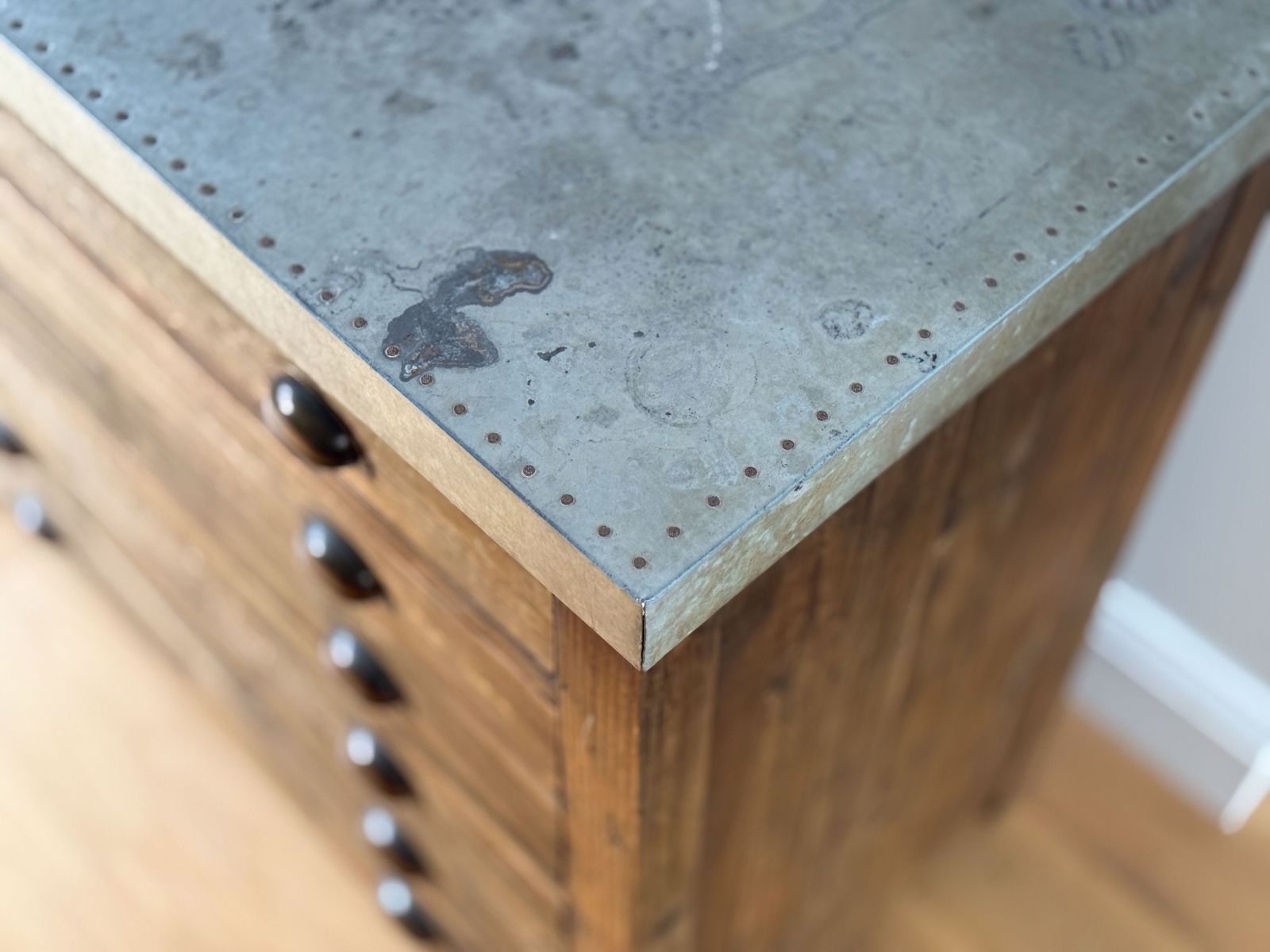 photo furniture Rustic Chest Of Drawers With Nailed Zinc Sheet Top