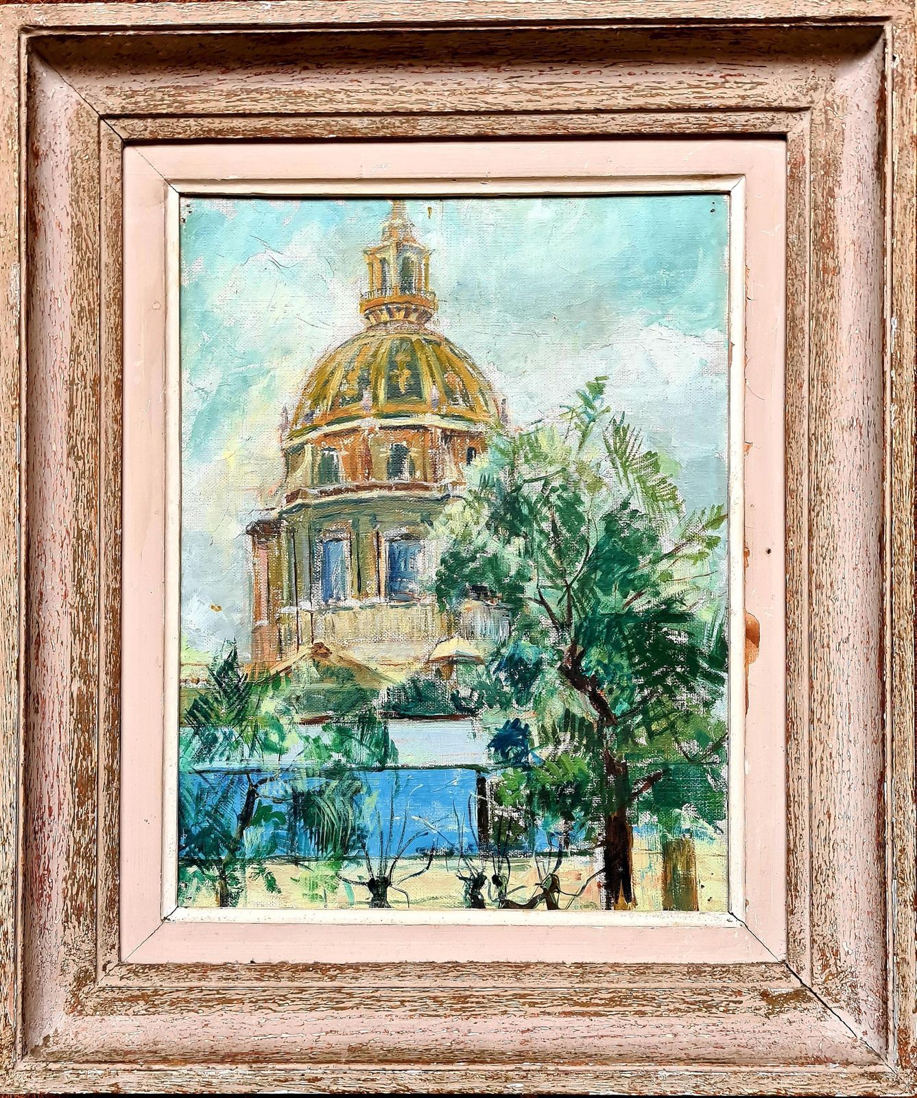 Les Invalides, Paris, Mid Century Modern Oil Painting On Canvas