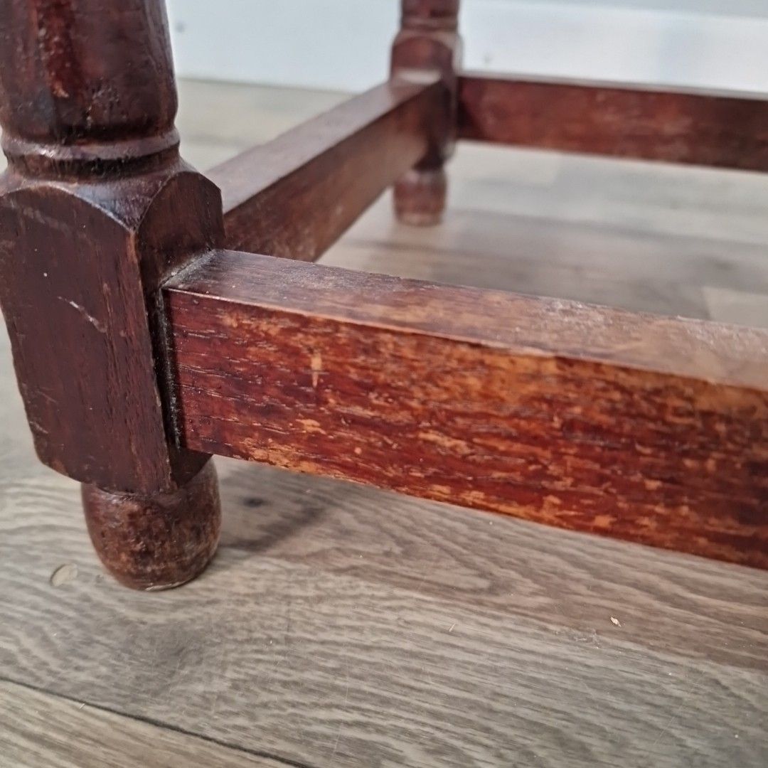 photo for sale Antique Rush Foot Stool Oak Farmhouse Country Style Rope Footstool Rest